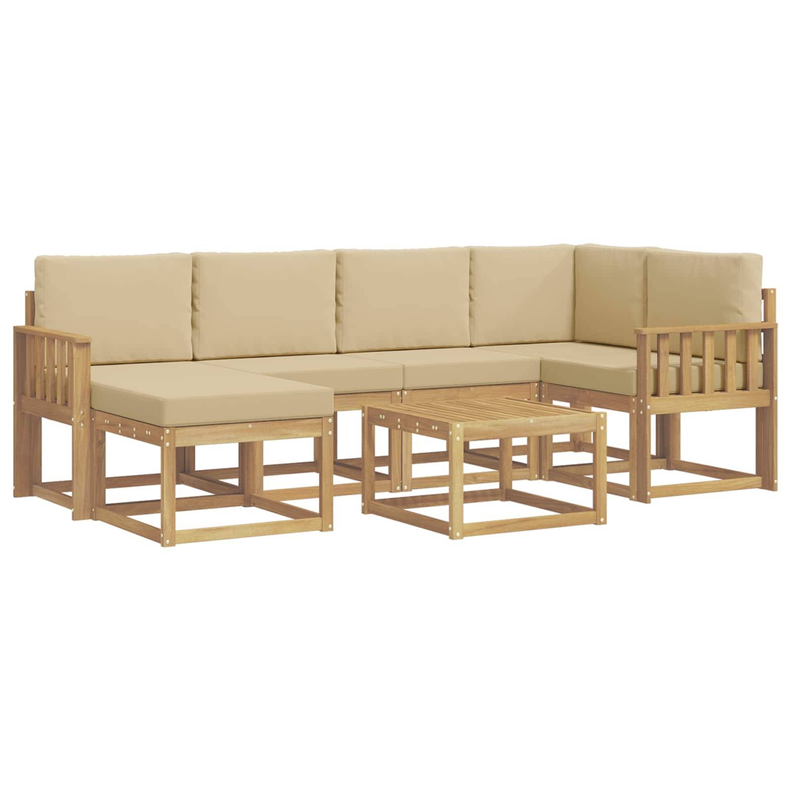 vidaXL Outdoor-Sofagarnitur 7 pcs Weiß und Beige Massivholz Akazie