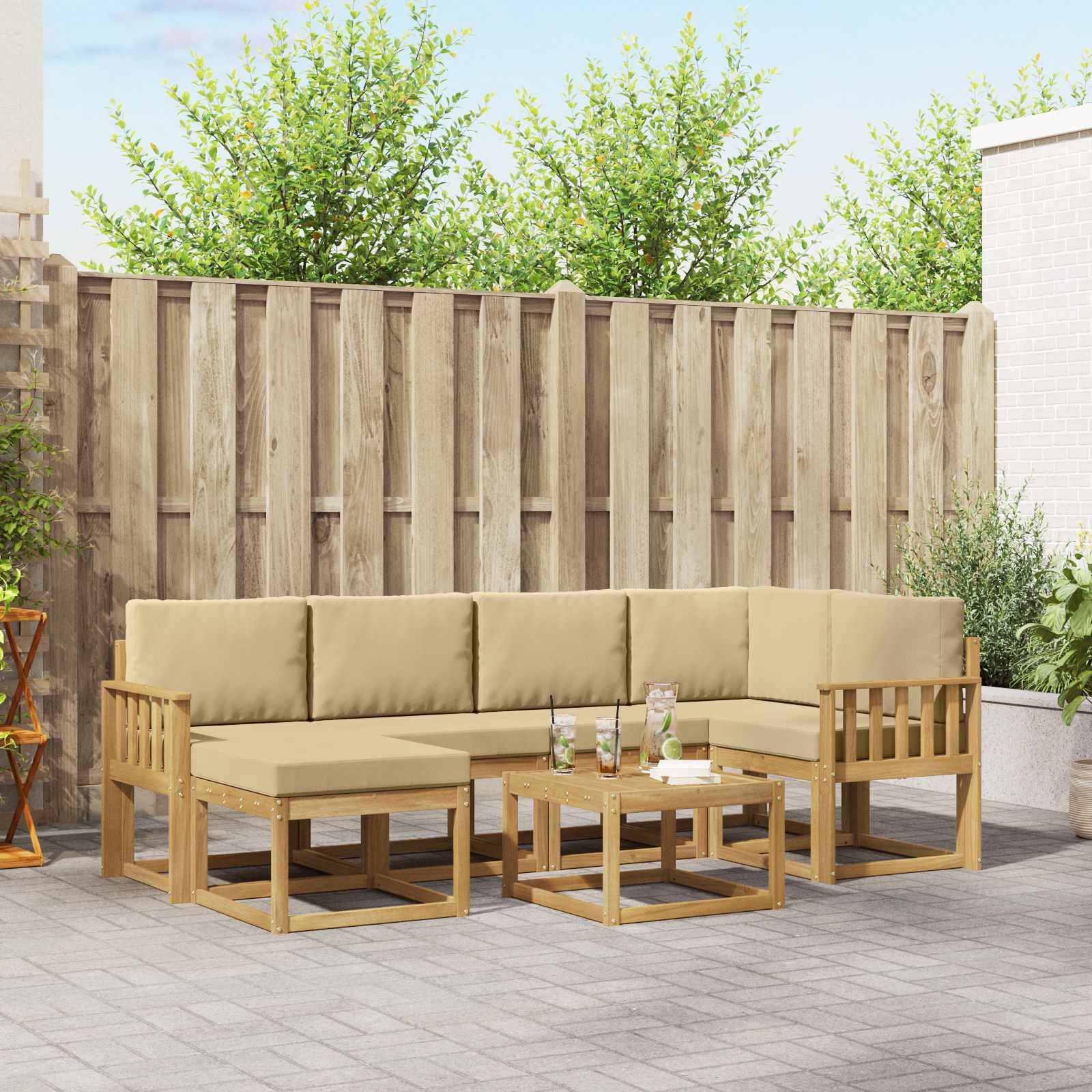 vidaXL Outdoor-Sofagarnitur 7 pcs Weiß und Beige Massivholz Akazie