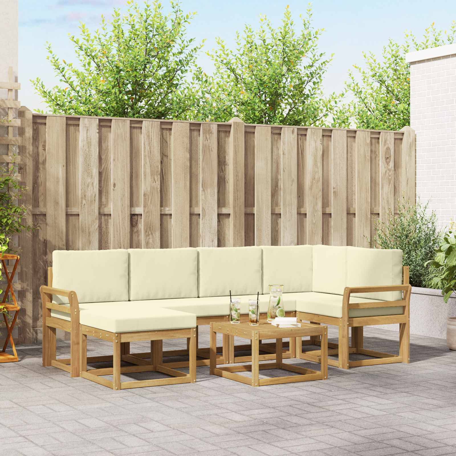 vidaXL Outdoor-Sofagarnitur 7 pcs Weiß und Creme Massivholz Akazie