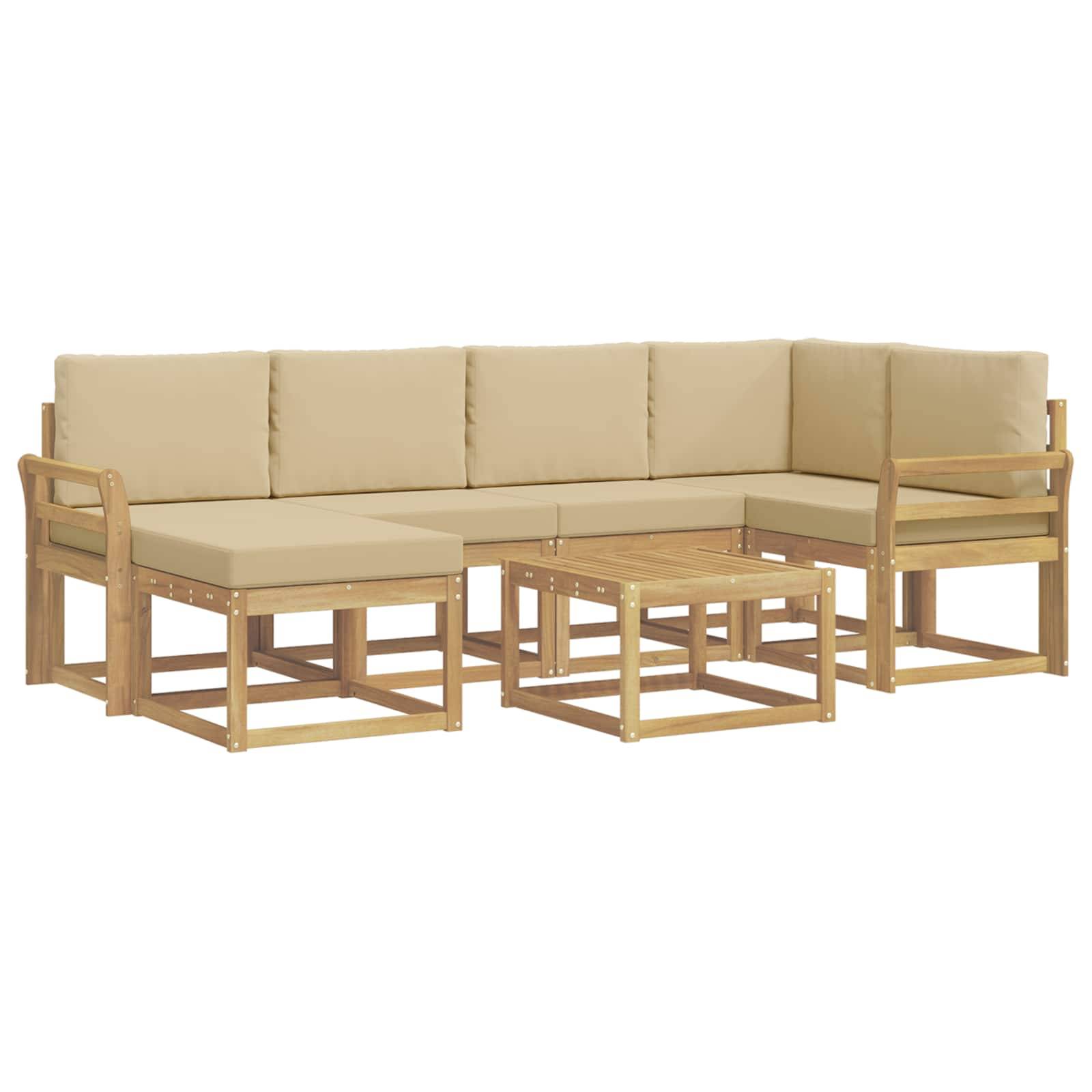 vidaXL Outdoor-Sofagarnitur 7 pcs Weiß und Beige Massivholz Akazie