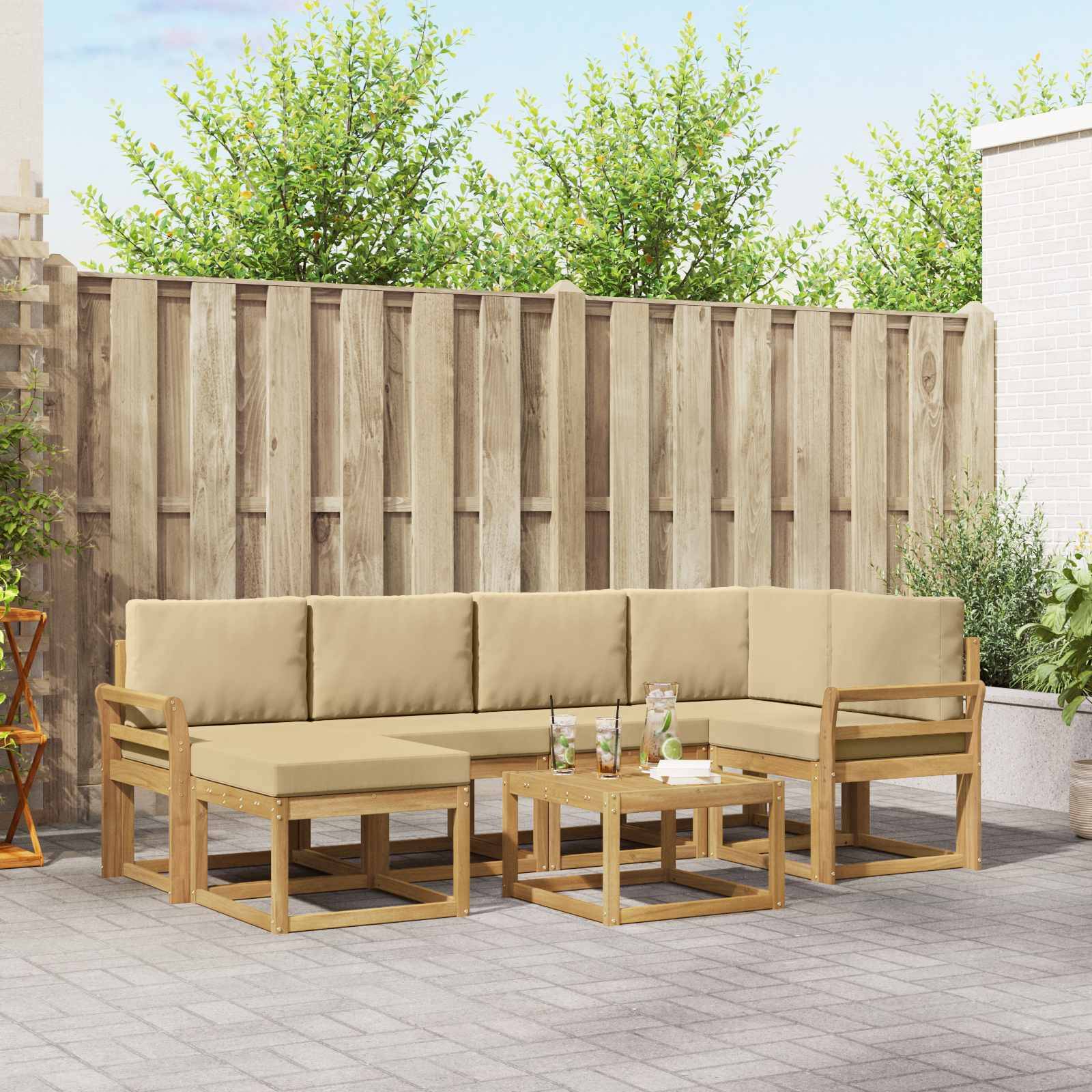 vidaXL Outdoor-Sofagarnitur 7 pcs Weiß und Beige Massivholz Akazie