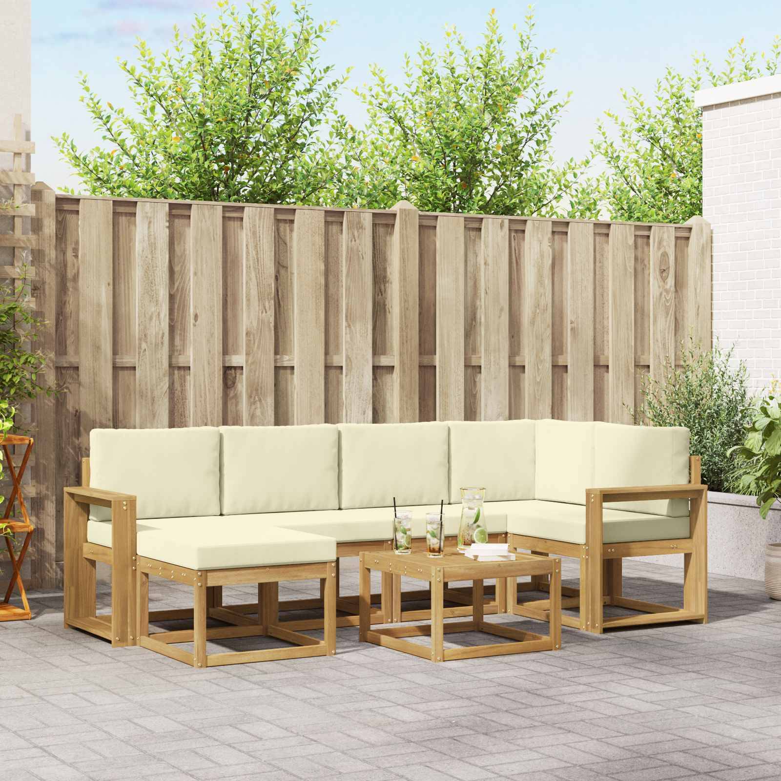 vidaXL Outdoor-Sofagarnitur 7 pcs Weiß und Creme Massivholz Akazie