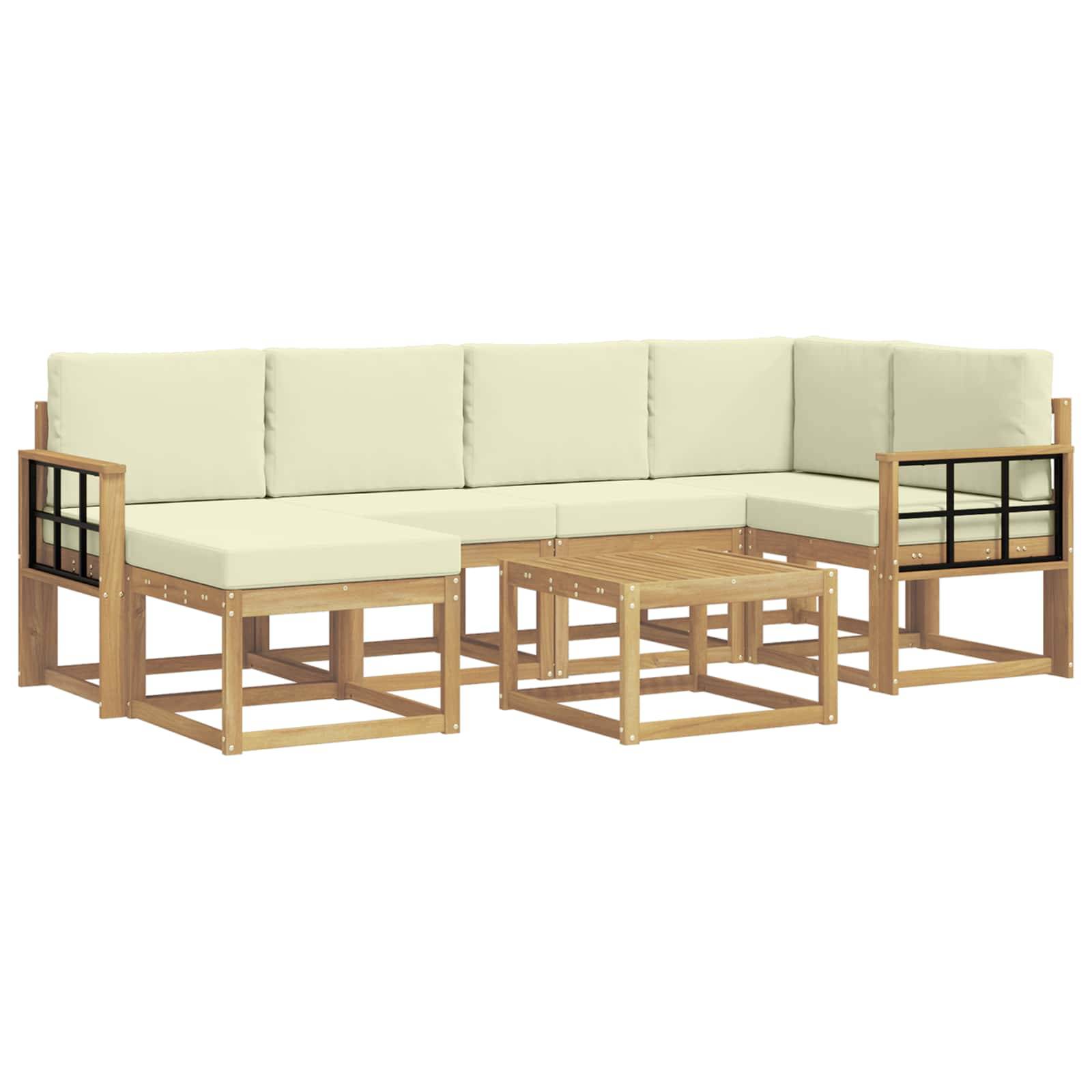 vidaXL Outdoor-Sofagarnitur 7 pcs Weiß und Creme Massivholz Akazie