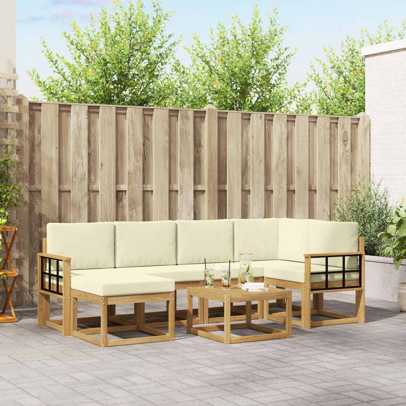 vidaXL Outdoor-Sofagarnitur 7 pcs Weiß und Creme Massivholz Akazie