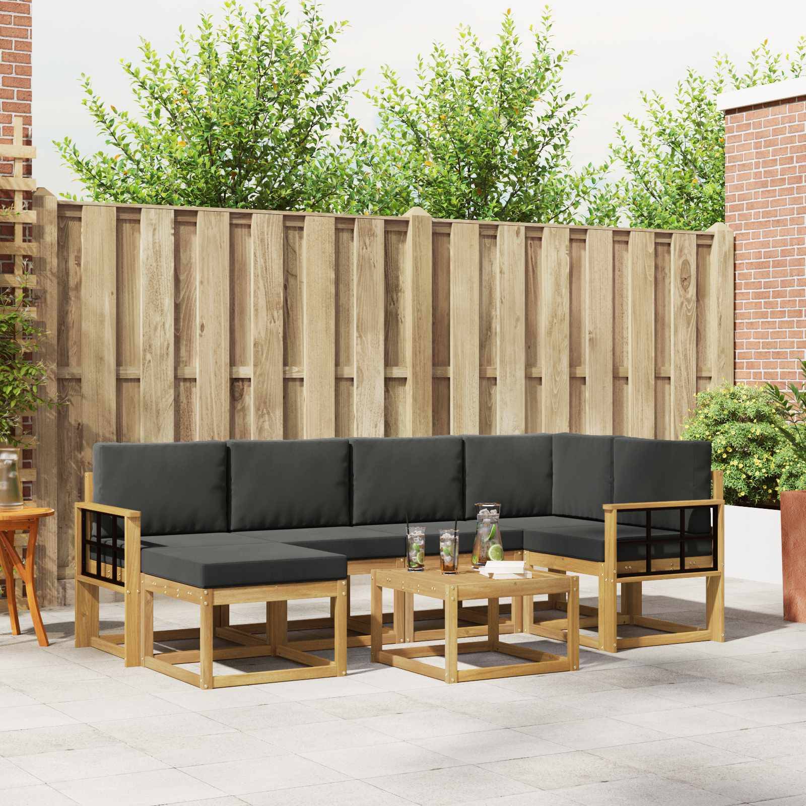 vidaXL Outdoor-Sofagarnitur 7 pcs Weiß und Anthrazit Massivholz Akazie