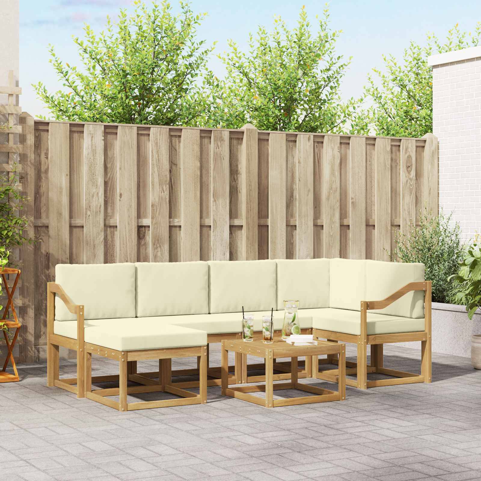 vidaXL Outdoor-Sofagarnitur 7 pcs Weiß und Creme Massivholz Akazie