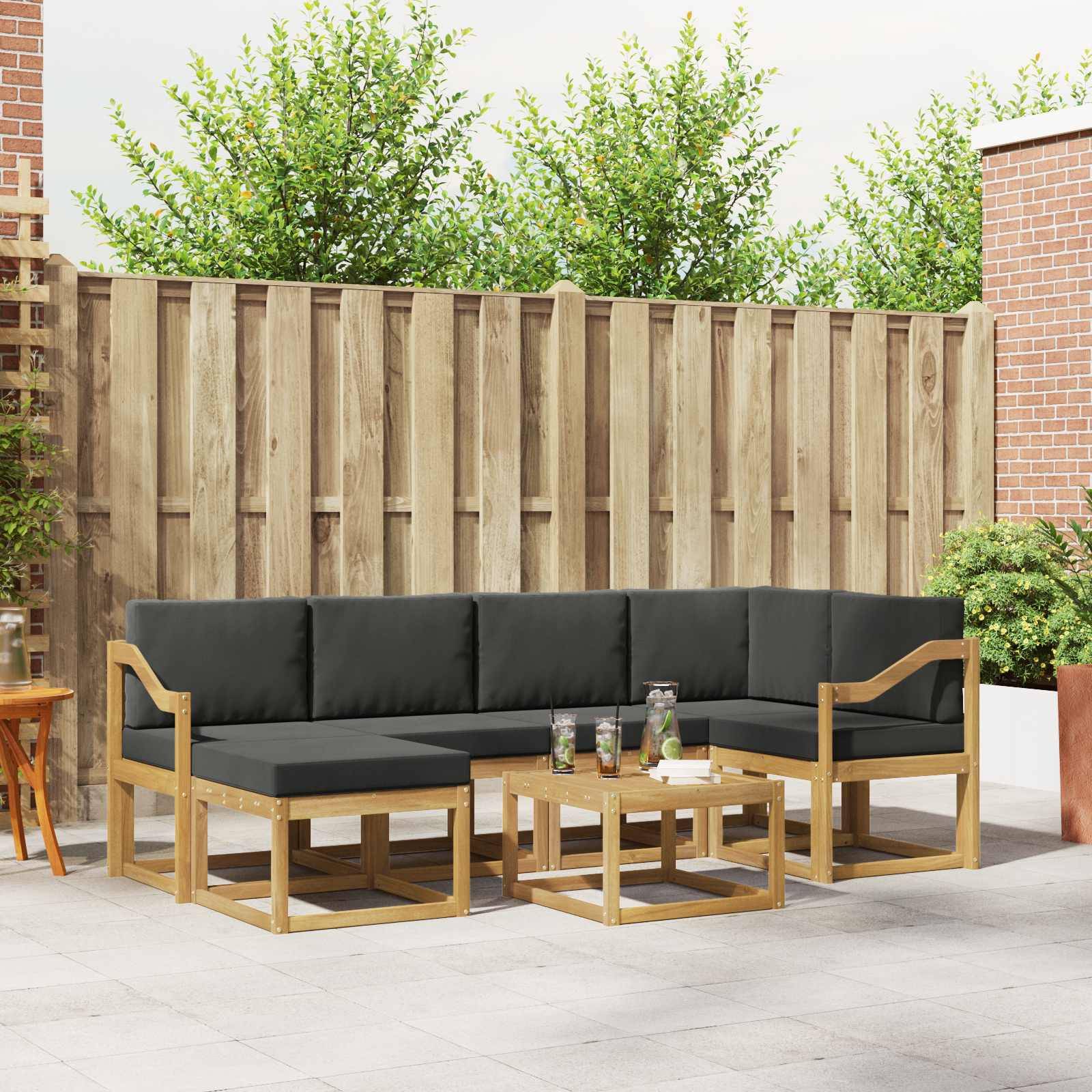 vidaXL Outdoor-Sofagarnitur 7 pcs Weiß und Anthrazit Massivholz Akazie