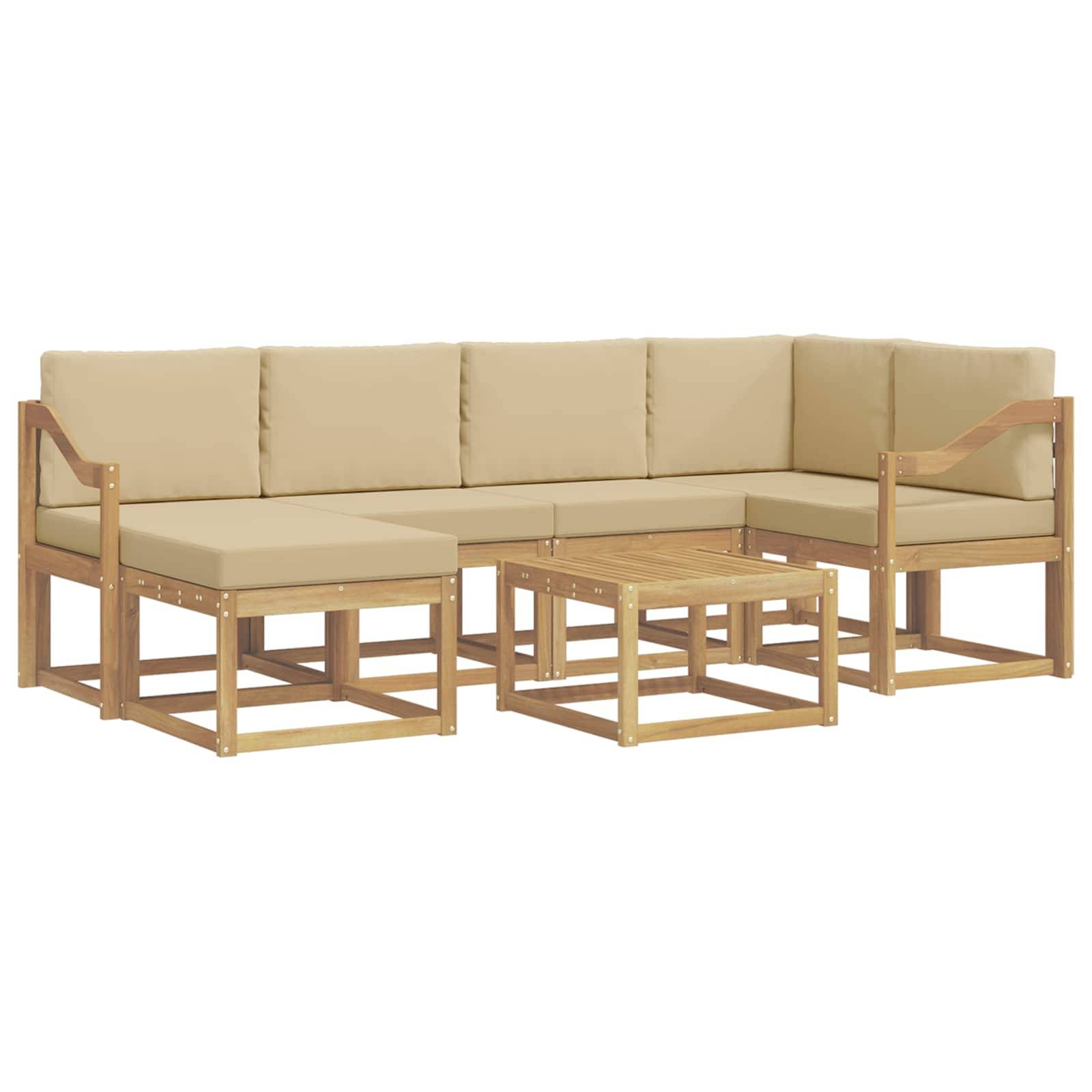 vidaXL Outdoor-Sofagarnitur 7 pcs Weiß und Beige Massivholz Akazie