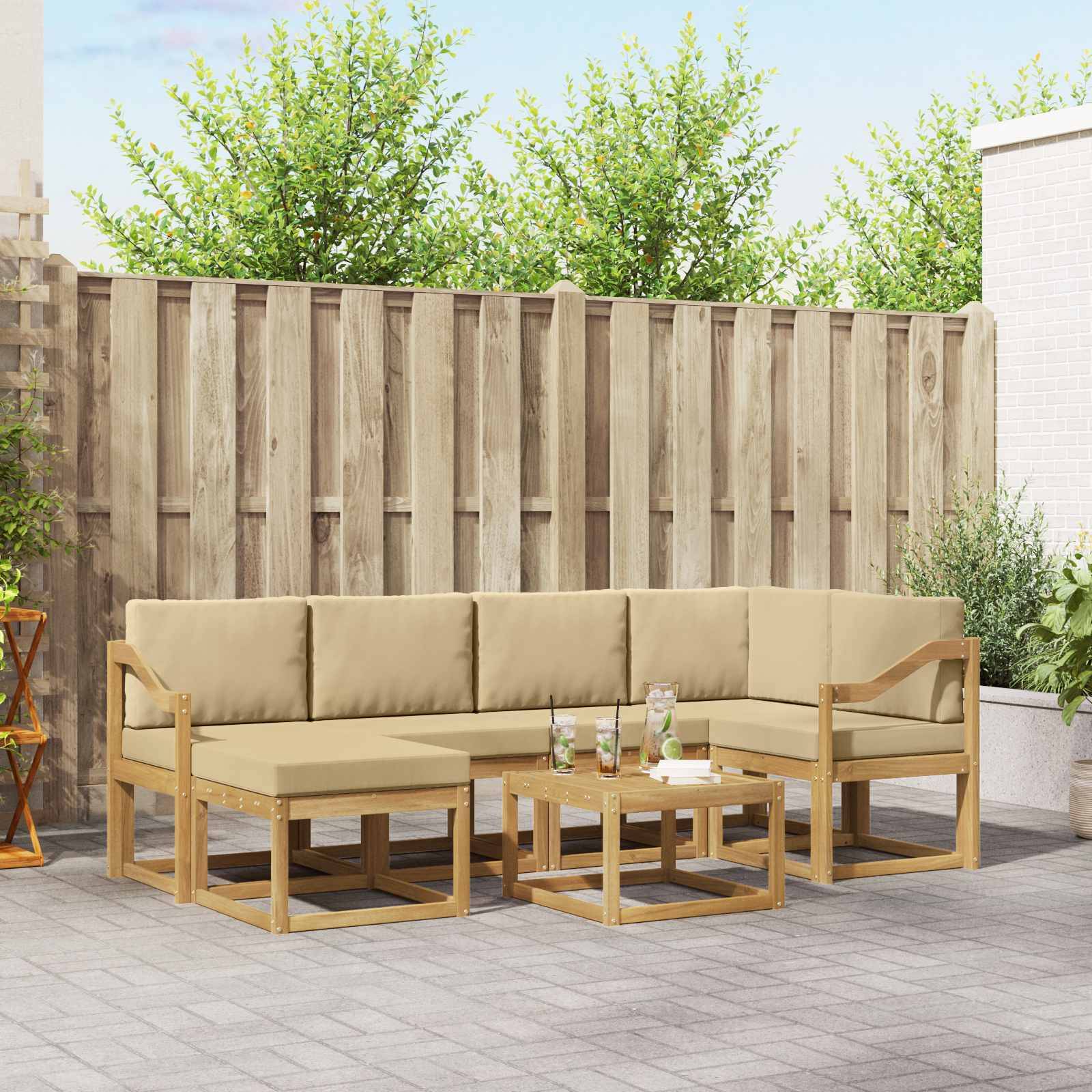 vidaXL Outdoor-Sofagarnitur 7 pcs Weiß und Beige Massivholz Akazie