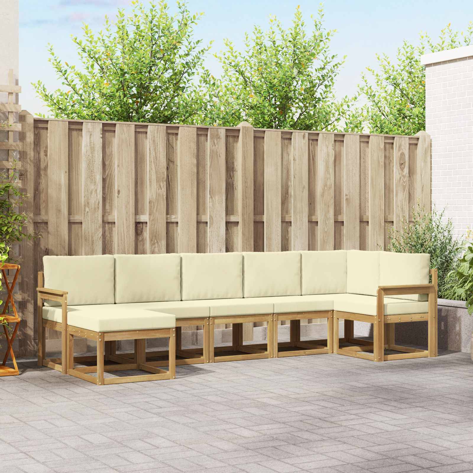 vidaXL Outdoor-Sofagarnitur mit Kissen 7 pcs Weiß und Creme Polyester