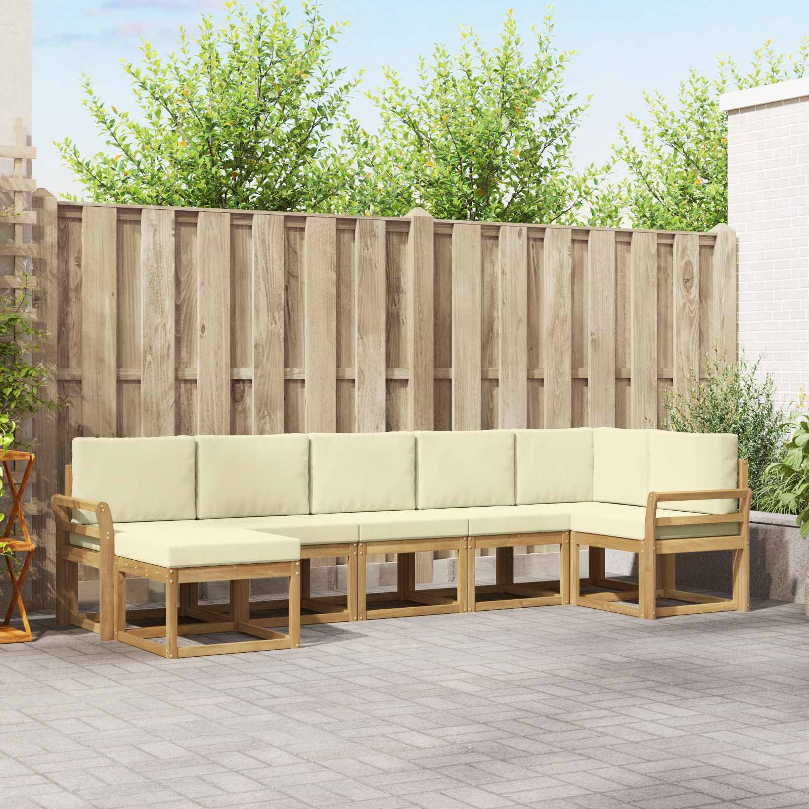 vidaXL Outdoor-Sofagarnitur mit Kissen 7 pcs Weiß und Creme Polyester