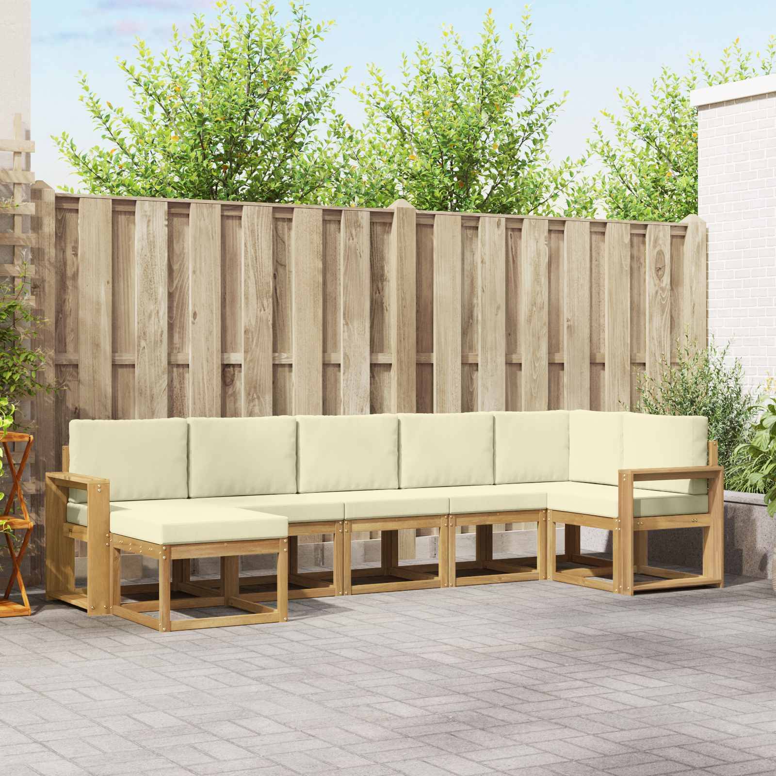 vidaXL Outdoor-Sofagarnitur mit Kissen 7 pcs Weiß und Creme Polyester