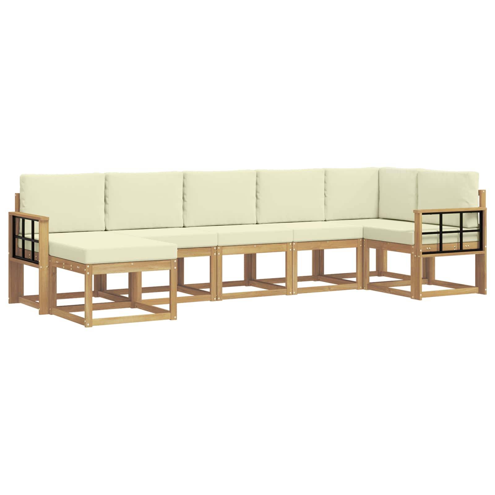vidaXL Outdoor-Sofagarnitur mit Kissen 7 pcs Weiß und Creme Polyester