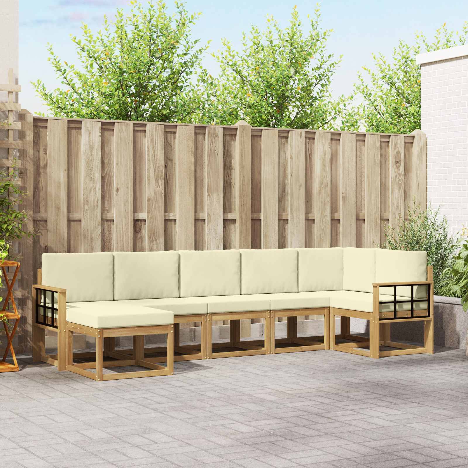 vidaXL Outdoor-Sofagarnitur mit Kissen 7 pcs Weiß und Creme Polyester