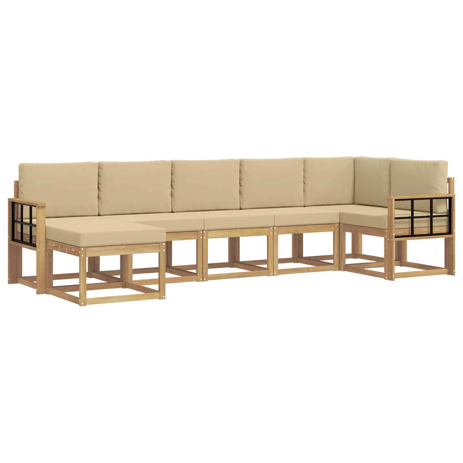 vidaXL Outdoor-Sofagarnitur mit Kissen 7 pcs Weiß und Beige Polyester