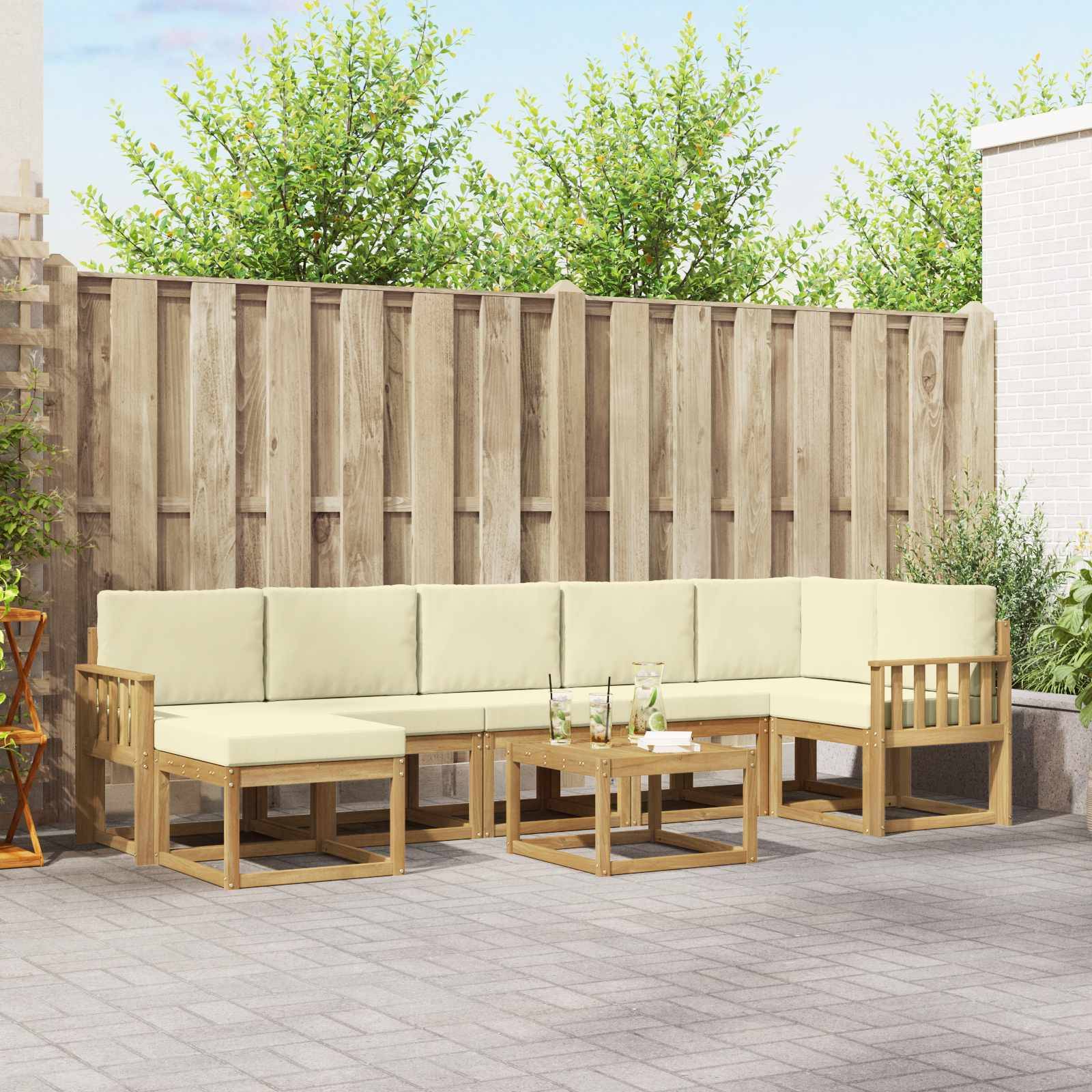 vidaXL Outdoor-Sofagarnitur mit Kissen 8 pcs Weiß und Creme Polyester