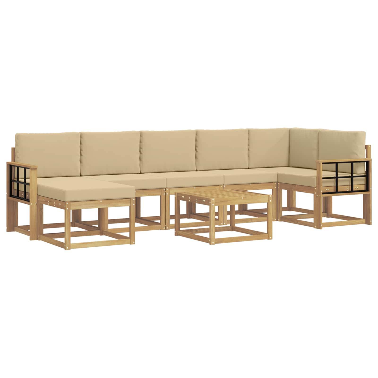 vidaXL Outdoor-Sofagarnitur mit Kissen 8 pcs Weiß und Beige Polyester