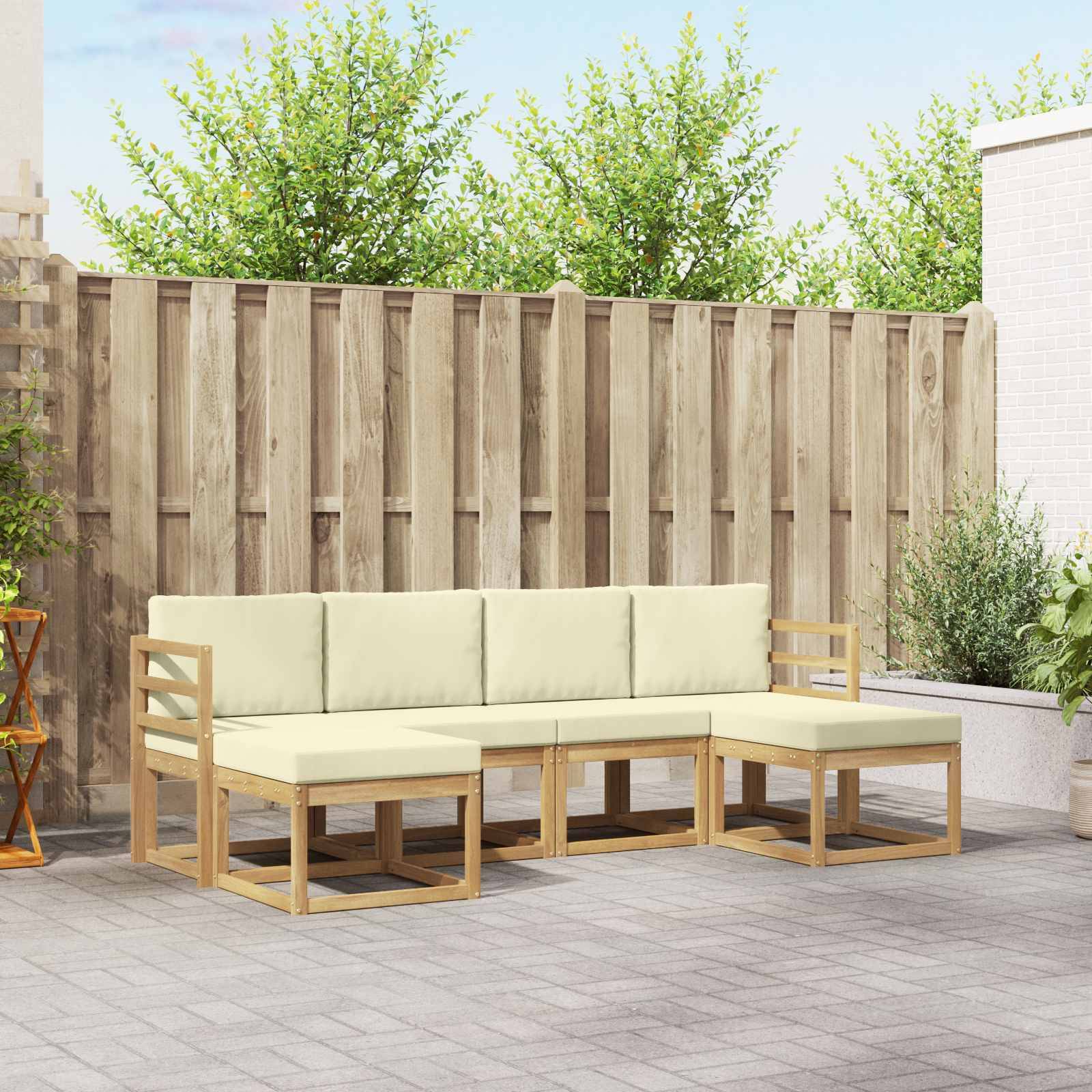 vidaXL Outdoor-Sofagarnitur mit Kissen 6 pcs Natur und Creme Polyester