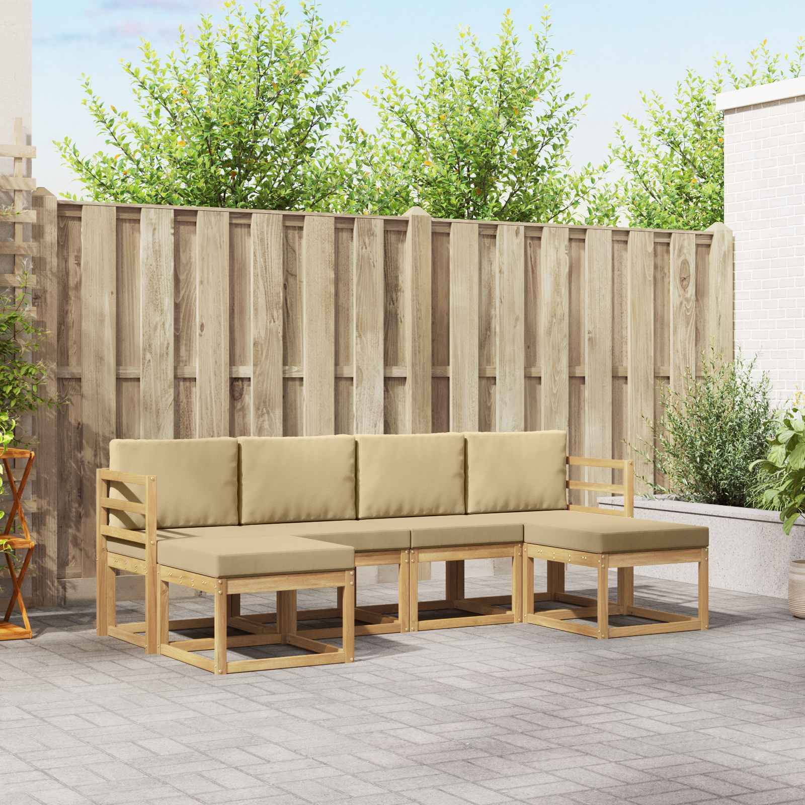 vidaXL Outdoor-Sofagarnitur mit Kissen 6 pcs Weiß und Beige Polyester