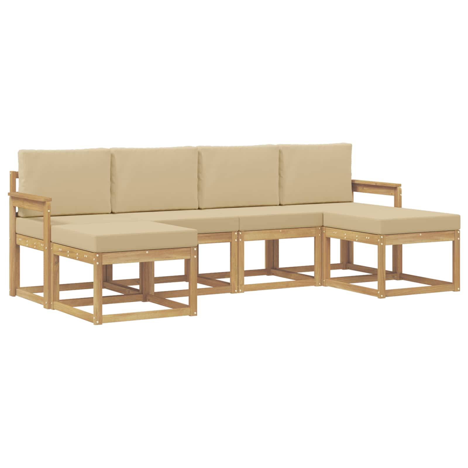 vidaXL Outdoor-Sofagarnitur mit Kissen 6 pcs Weiß und Beige Polyester