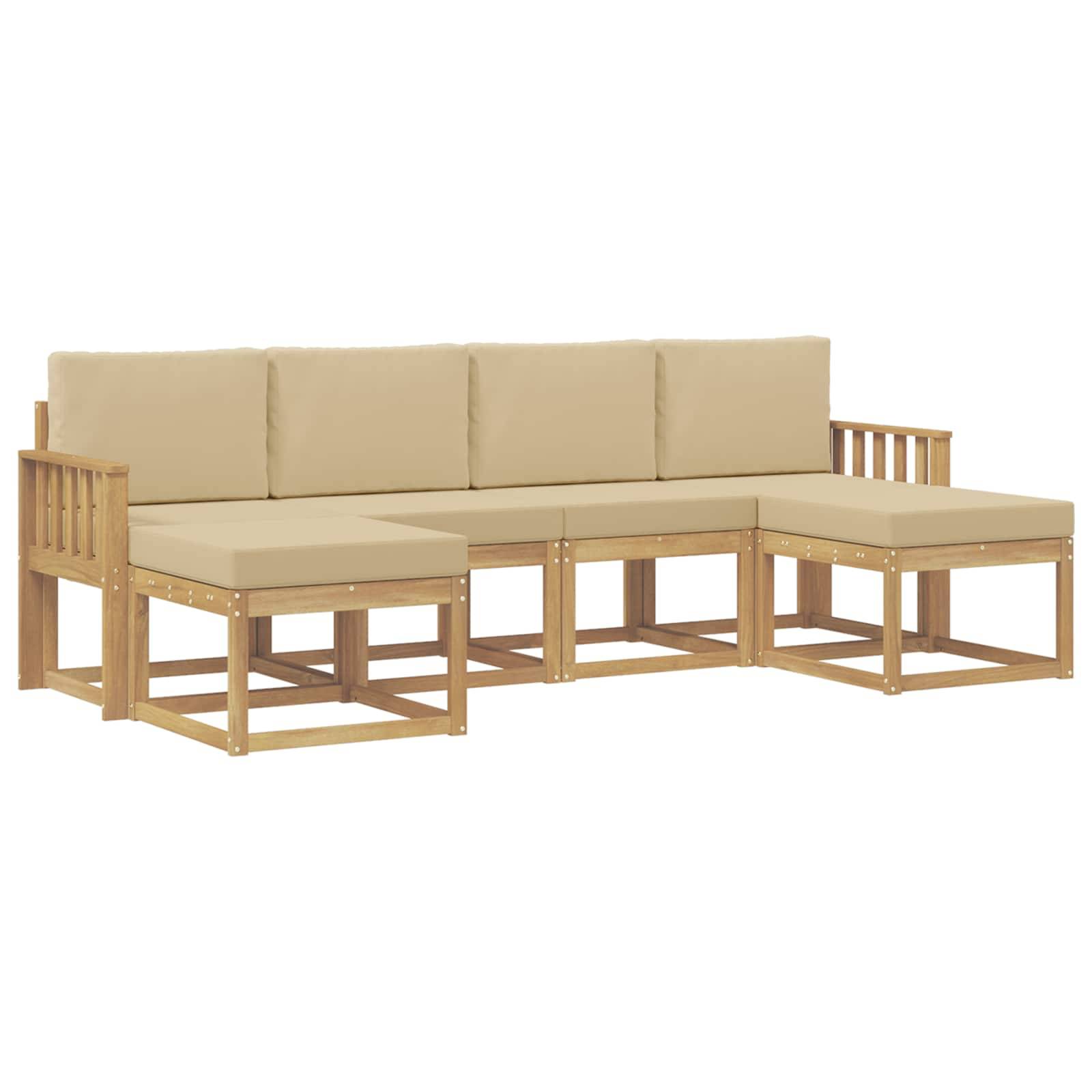 vidaXL Outdoor-Sofagarnitur mit Kissen 6 pcs Weiß und Beige Polyester