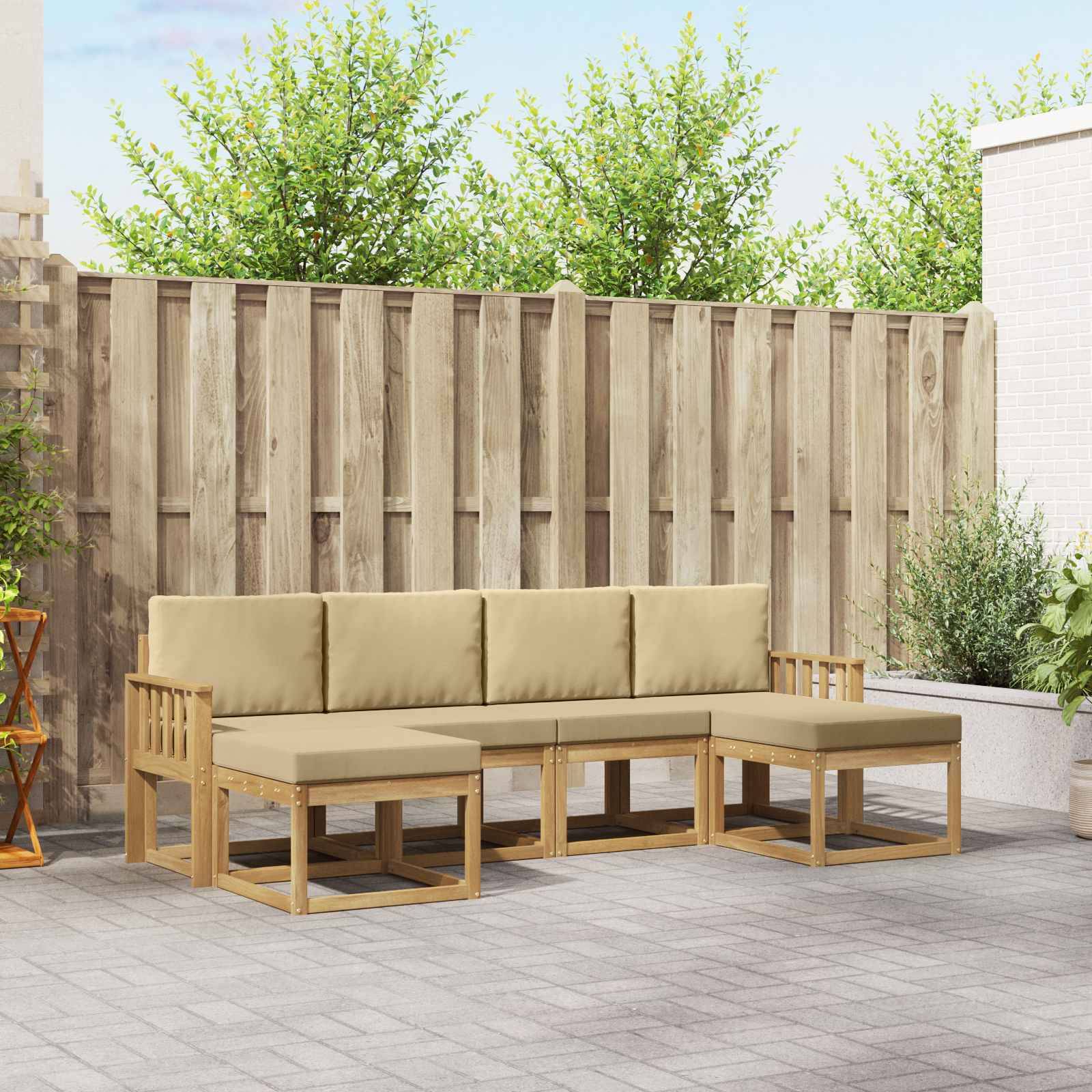 vidaXL Outdoor-Sofagarnitur mit Kissen 6 pcs Weiß und Beige Polyester