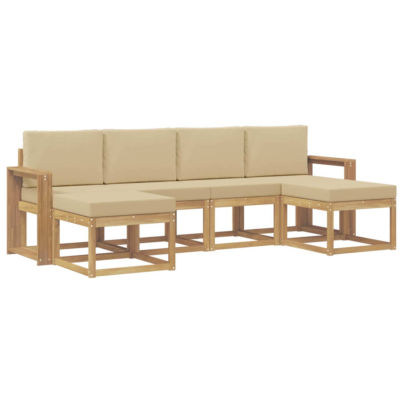 vidaXL Outdoor-Sofagarnitur mit Kissen 6 pcs Weiß und Beige Polyester