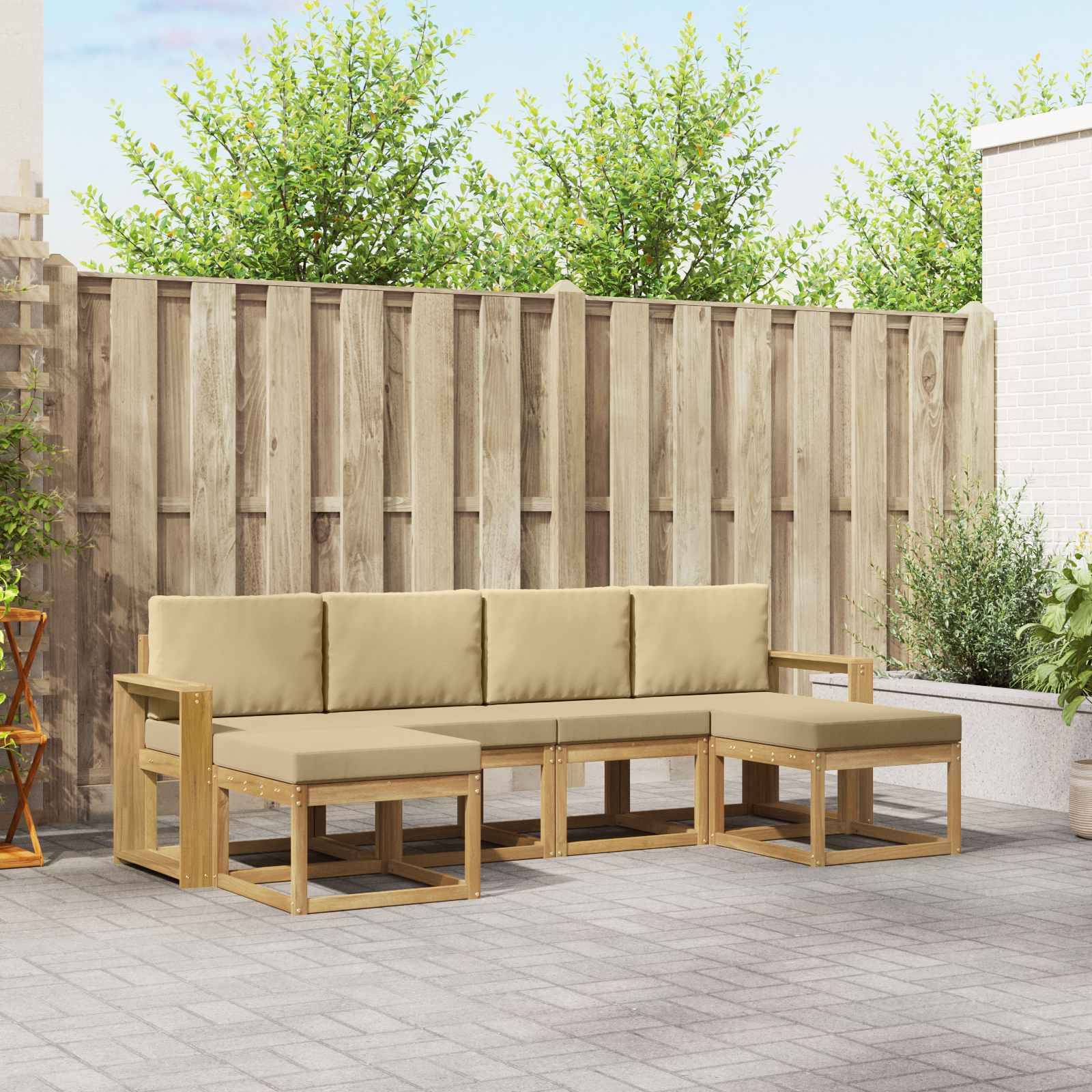 vidaXL Outdoor-Sofagarnitur mit Kissen 6 pcs Weiß und Beige Polyester