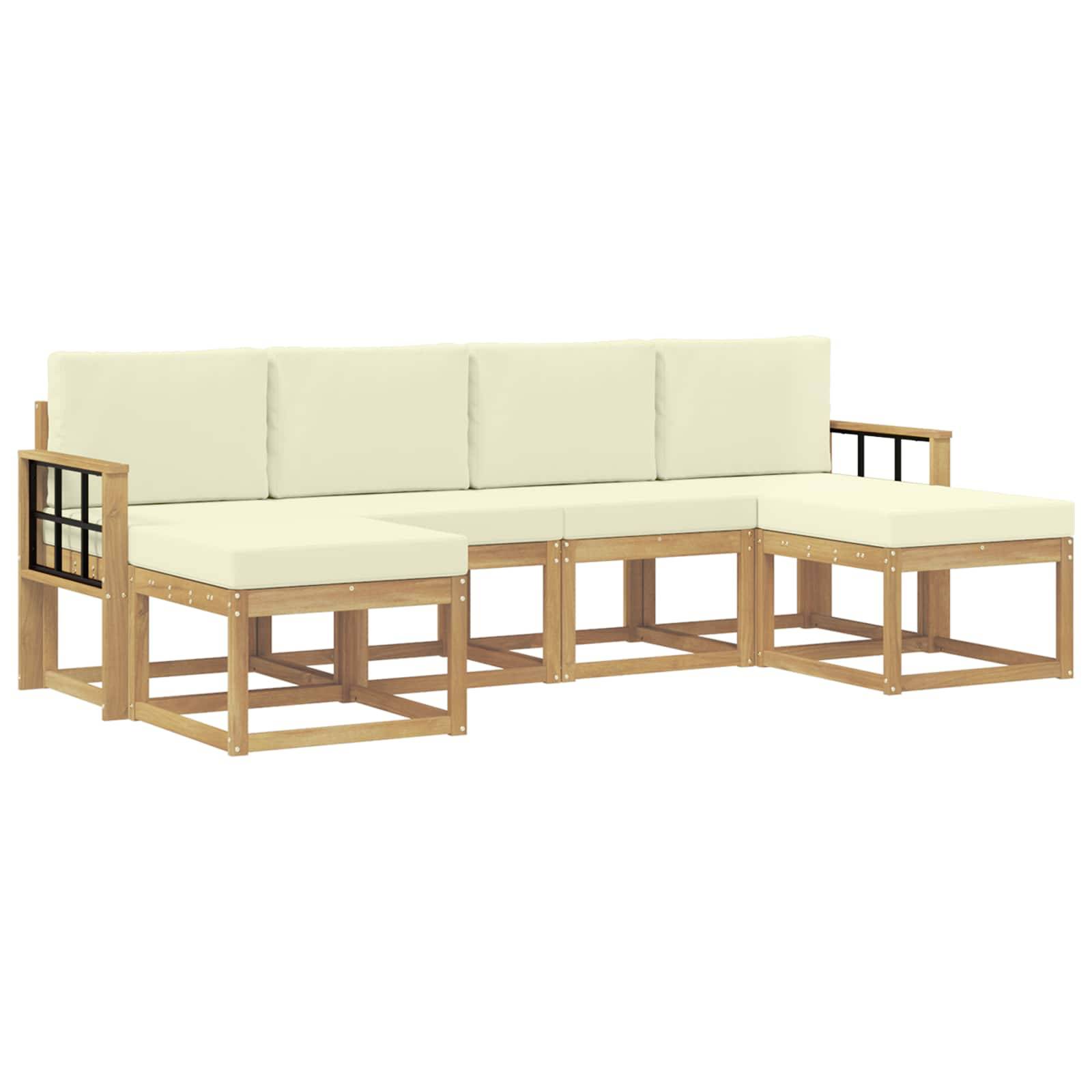 vidaXL Outdoor-Sofagarnitur mit Kissen 6 pcs Weiß und Creme Polyester