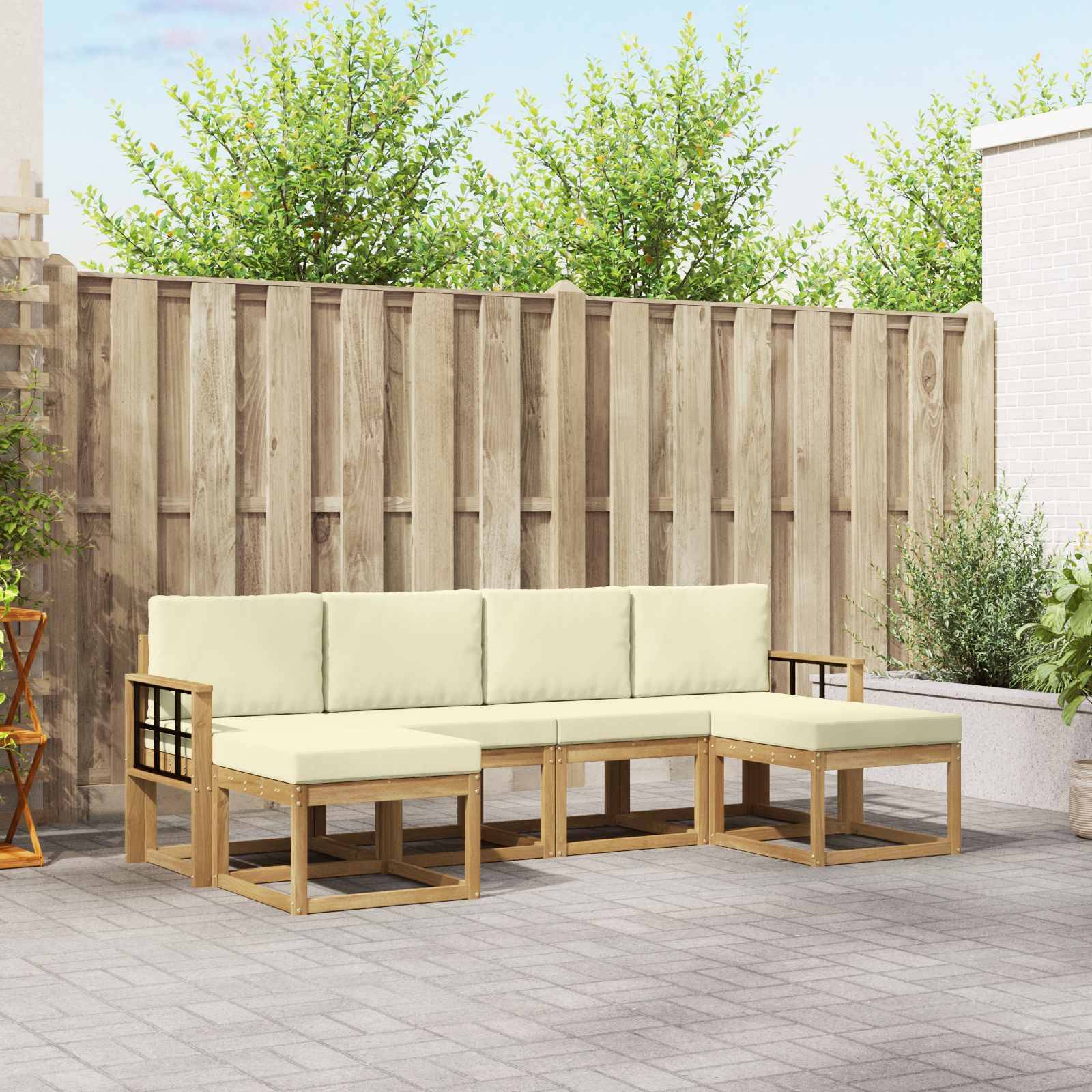 vidaXL Outdoor-Sofagarnitur mit Kissen 6 pcs Weiß und Creme Polyester