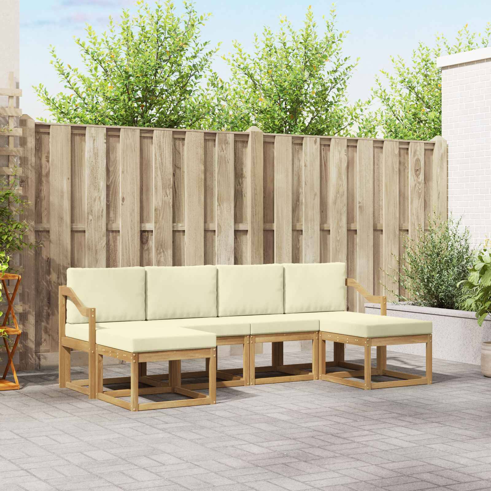 vidaXL Outdoor-Sofagarnitur mit Kissen 6 pcs Weiß und Creme Polyester