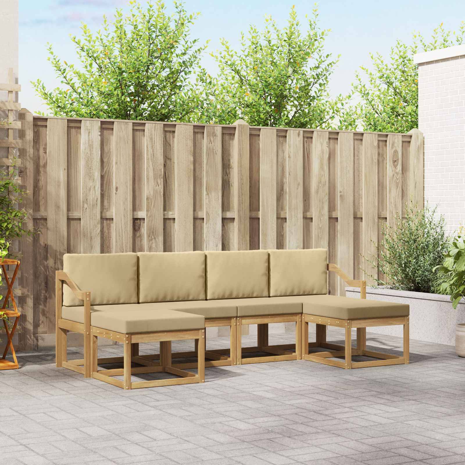 vidaXL Outdoor-Sofagarnitur mit Kissen 6 pcs Weiß und Beige Polyester