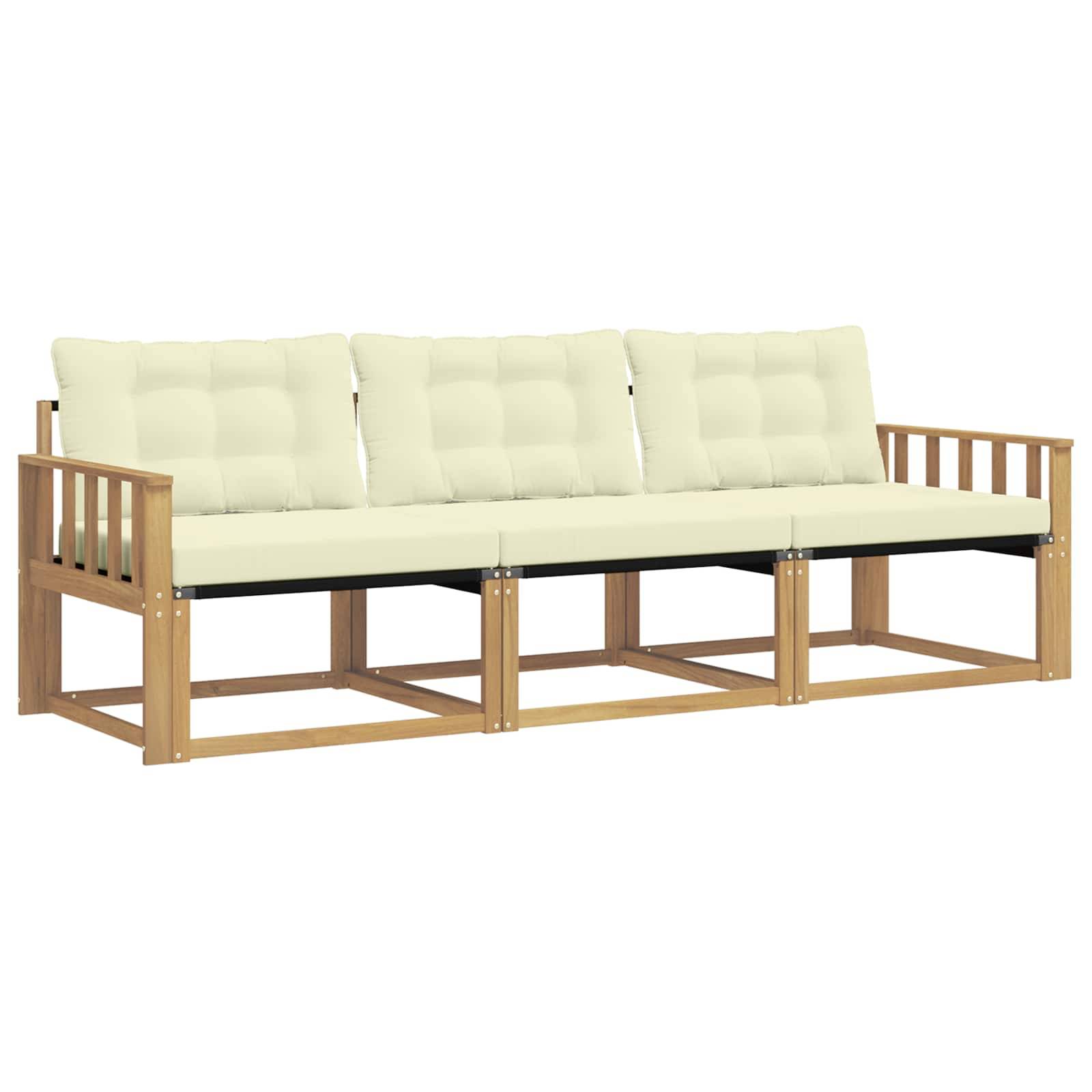 vidaXL Outdoor-Sofagarnitur mit Kissen 3 pcs Weiß und Creme