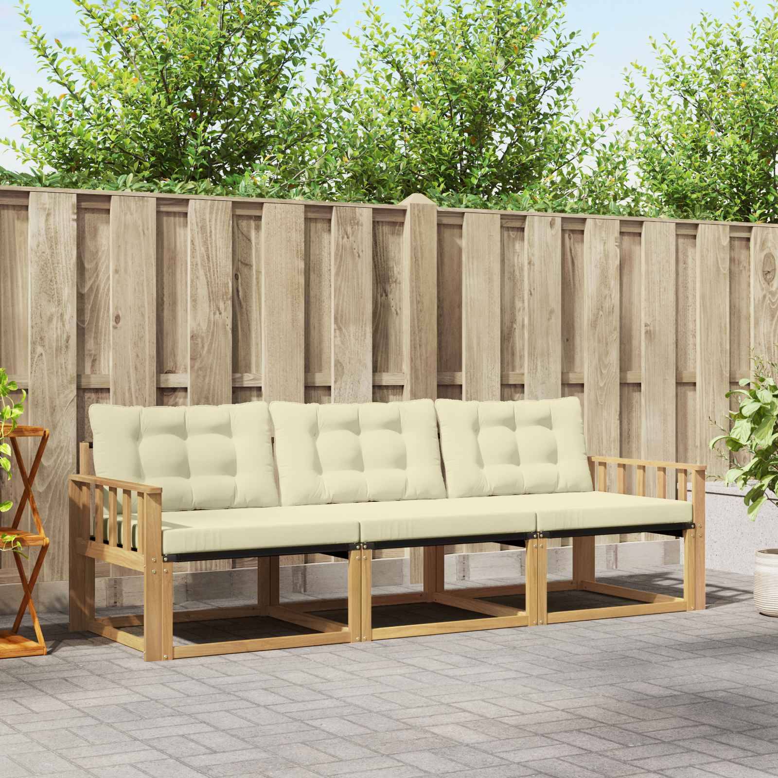 vidaXL Outdoor-Sofagarnitur mit Kissen 3 pcs Weiß und Creme