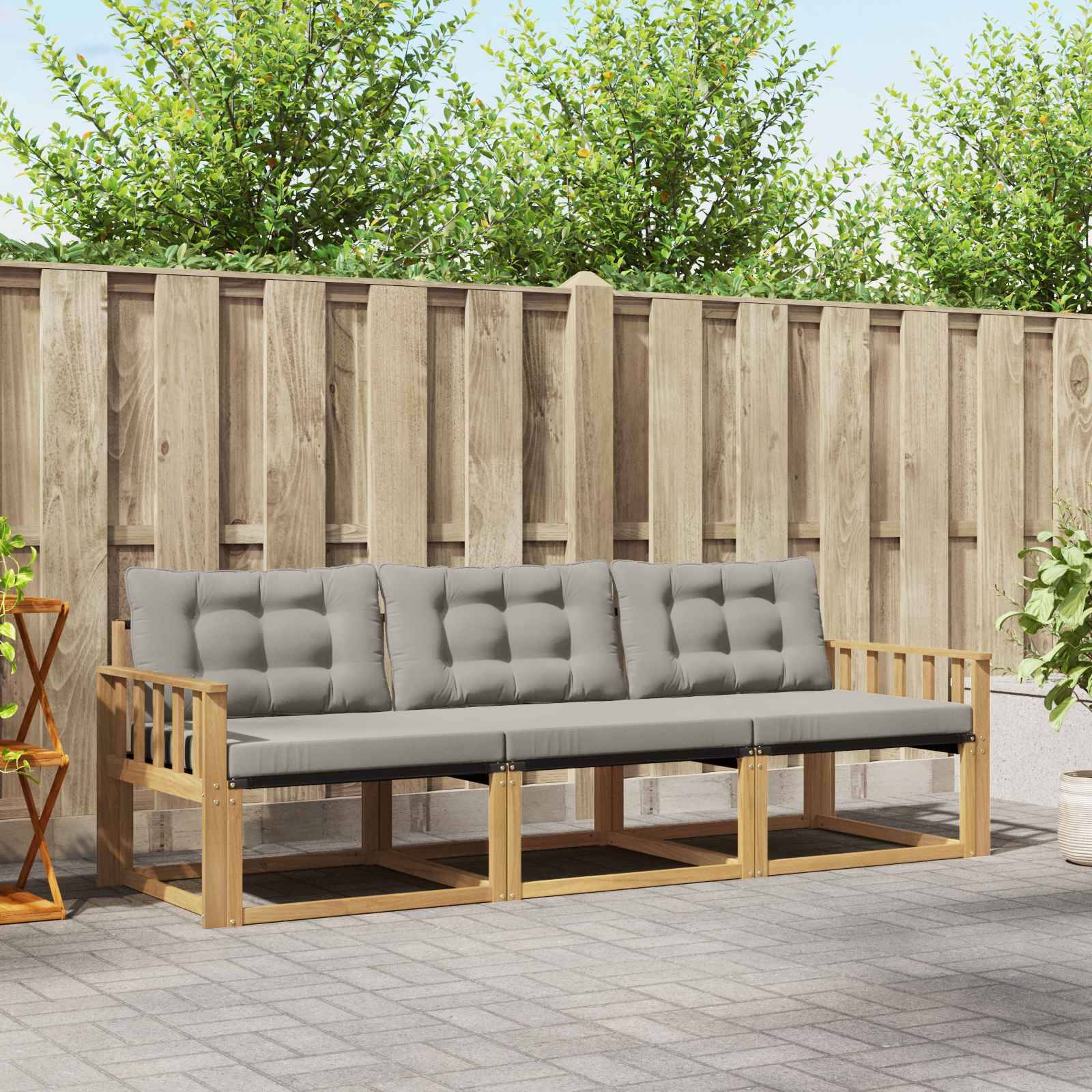 vidaXL Outdoor-Sofagarnitur mit Kissen 3 pcs Weiß und Hellgrau