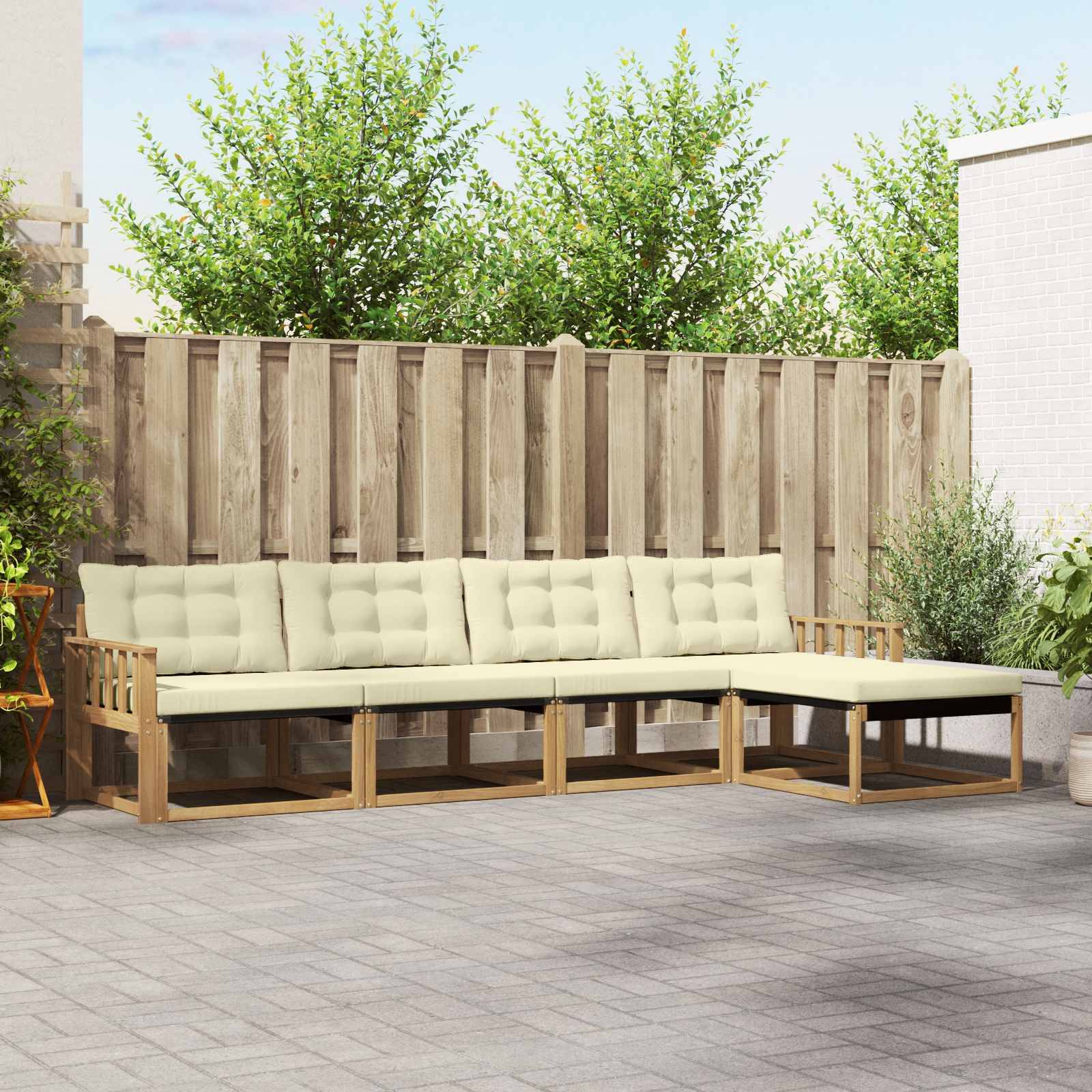 vidaXL Outdoor-Sofagarnitur mit Kissen 5 pcs Weiß und Creme