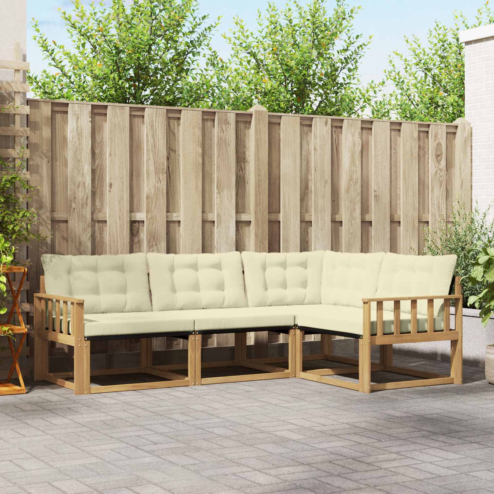 vidaXL Outdoor-Sofagarnitur mit Kissen 4 pcs Weiß und Creme