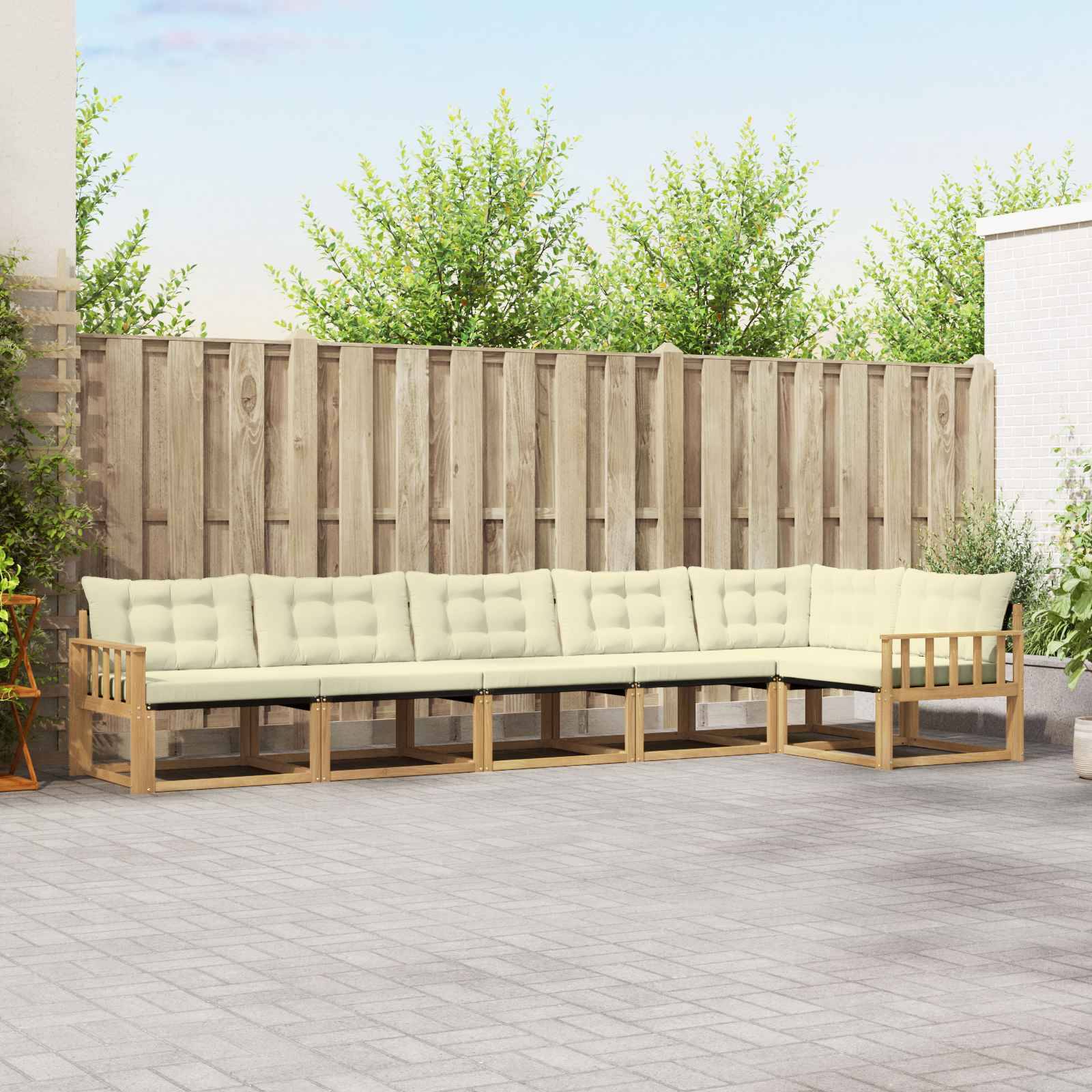vidaXL Outdoor-Sofagarnitur mit Kissen 6 pcs Weiß und Creme