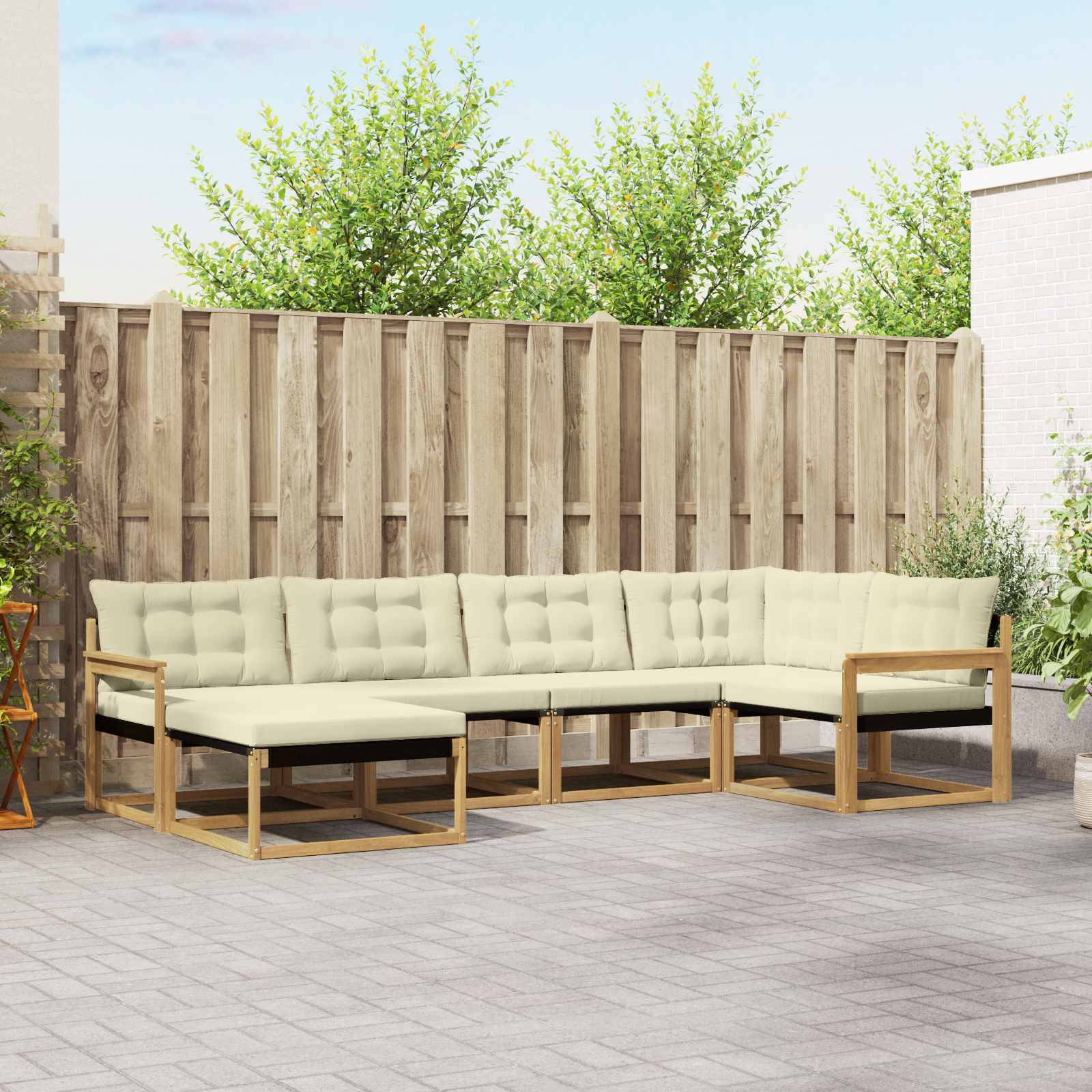 vidaXL Outdoor-Sofagarnitur mit Kissen 6 pcs Weiß und Creme