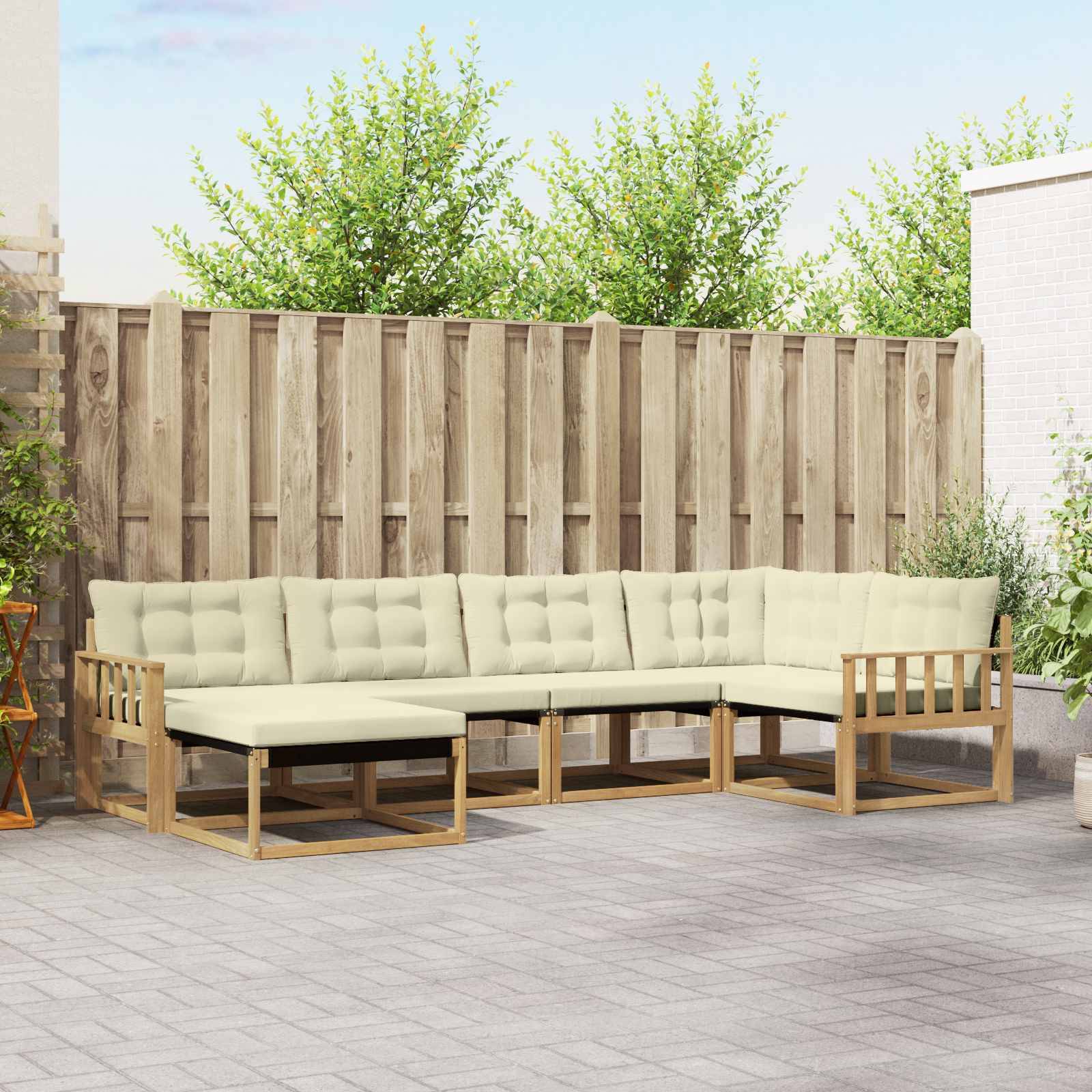 vidaXL Outdoor-Sofagarnitur mit Kissen 6 pcs Weiß und Creme