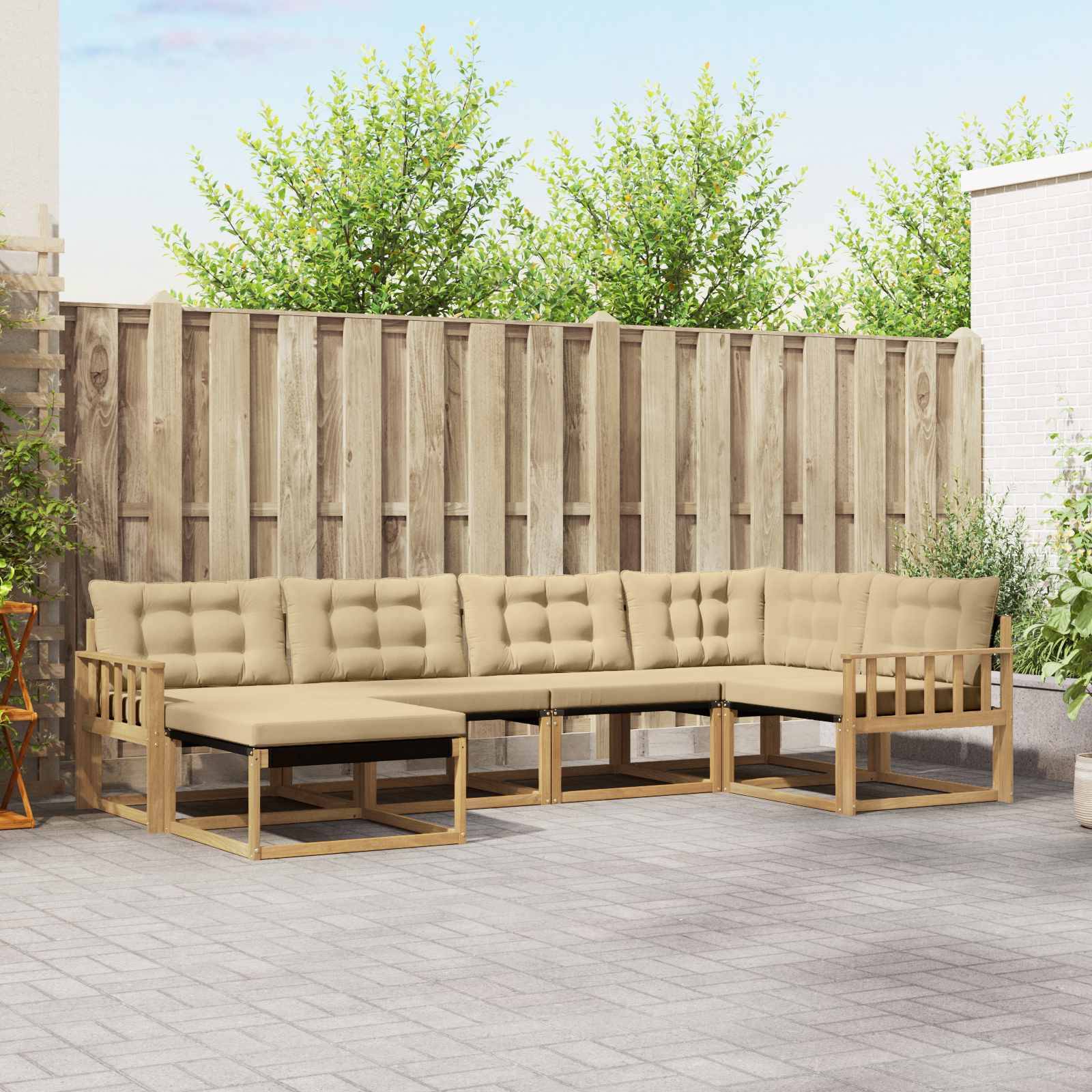 vidaXL Outdoor-Sofagarnitur mit Kissen 6 pcs Weiß und Beige