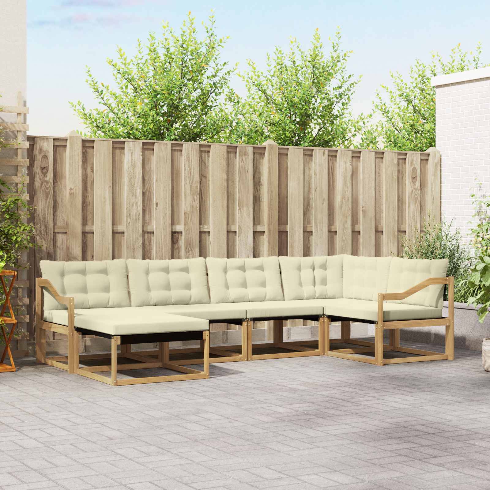 vidaXL Outdoor-Sofagarnitur mit Kissen 6 pcs Weiß und Creme