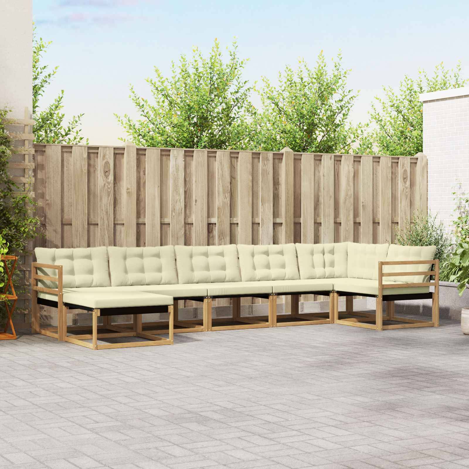 vidaXL Outdoor-Sofagarnitur mit Kissen 7 pcs Weiß und Creme