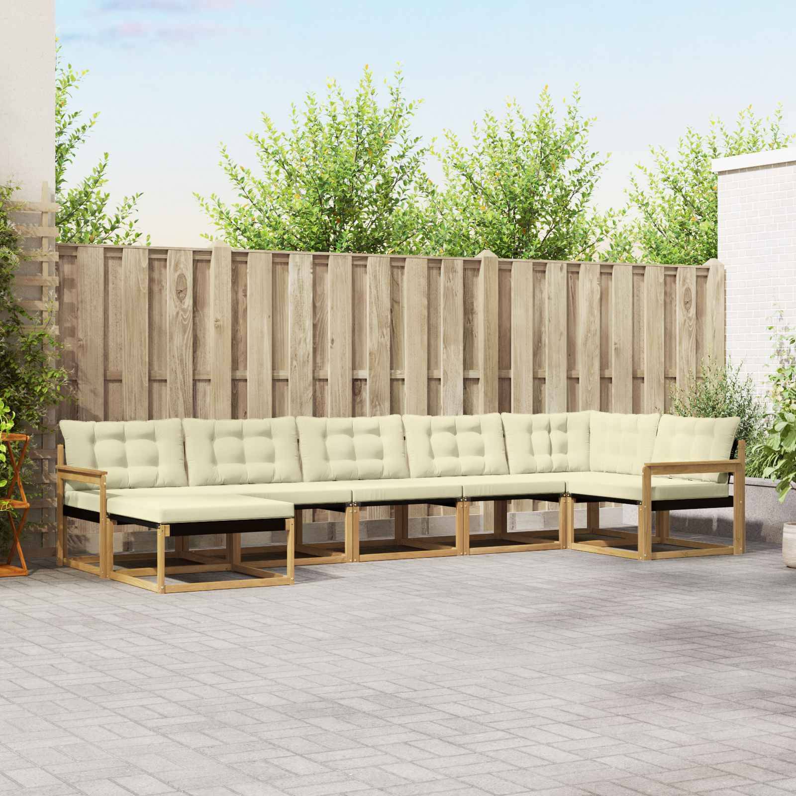 vidaXL Outdoor-Sofagarnitur mit Kissen 7 pcs Weiß und Creme