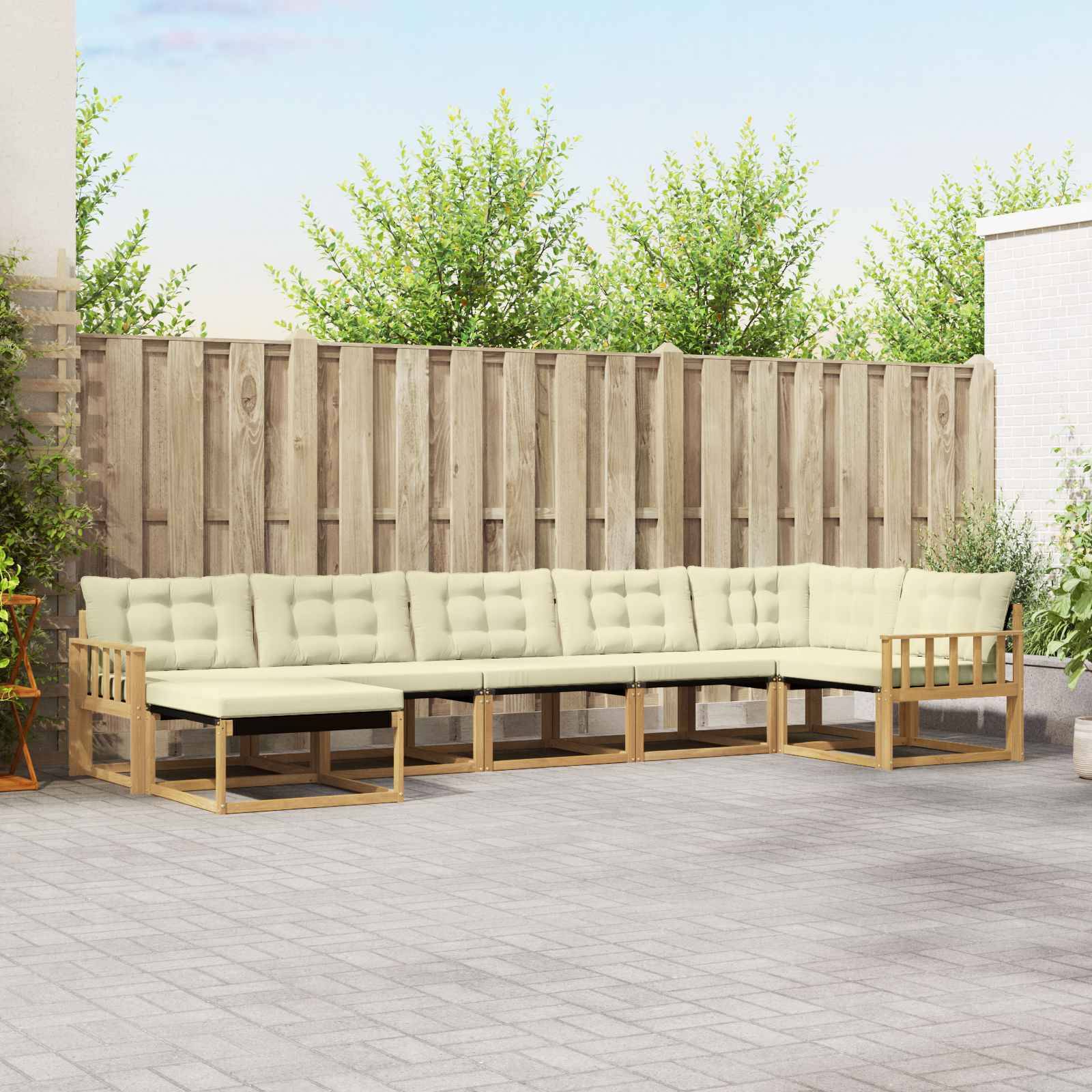 vidaXL Outdoor-Sofagarnitur mit Kissen 7 pcs Weiß und Creme