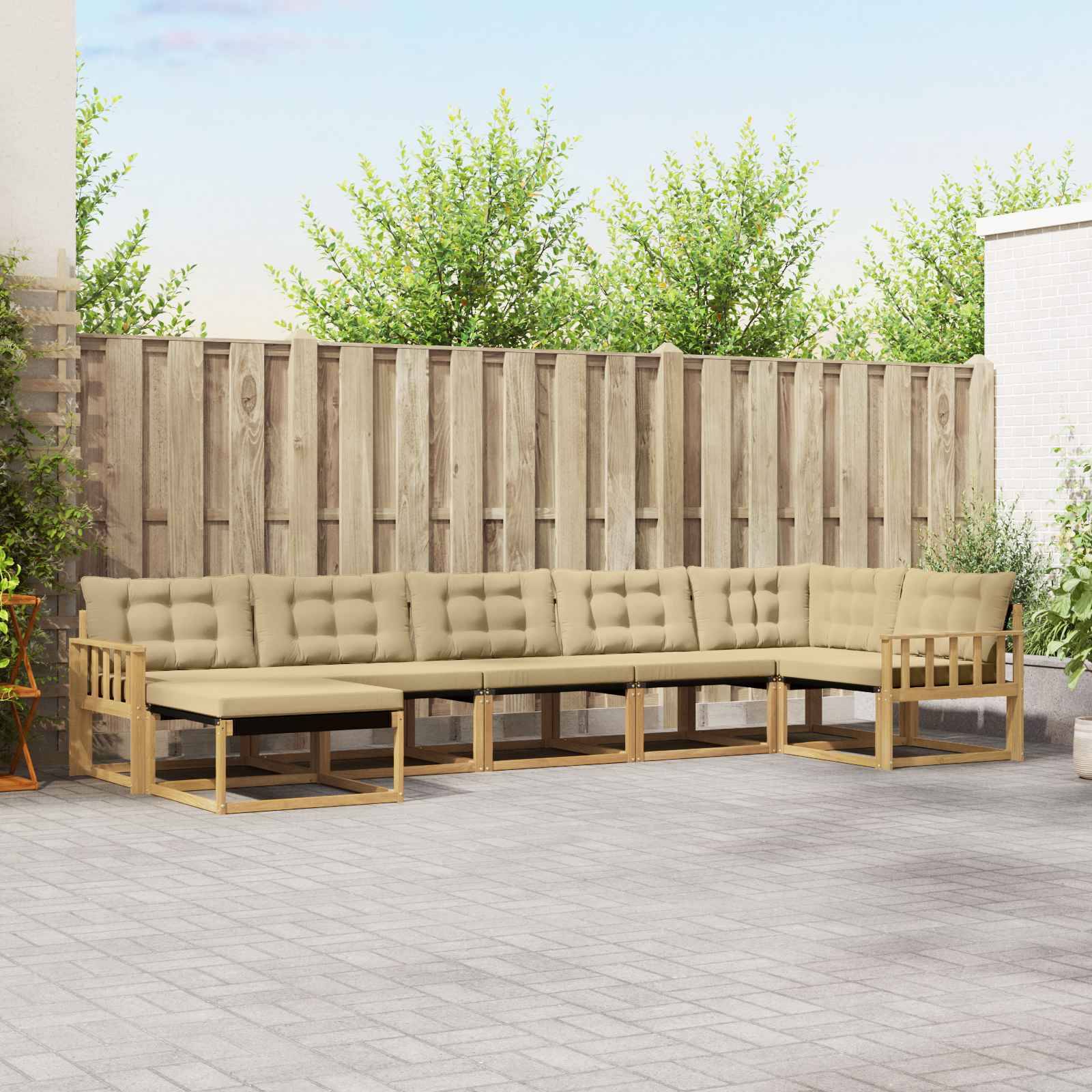 vidaXL Outdoor-Sofagarnitur mit Kissen 7 pcs Weiß und Beige