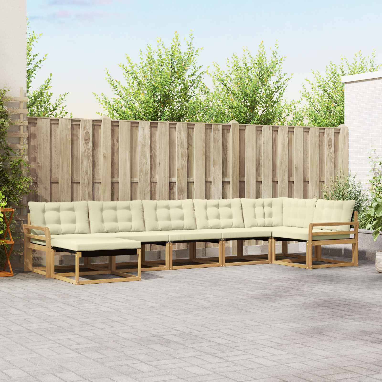 vidaXL Outdoor-Sofagarnitur mit Kissen 7 pcs Weiß und Creme