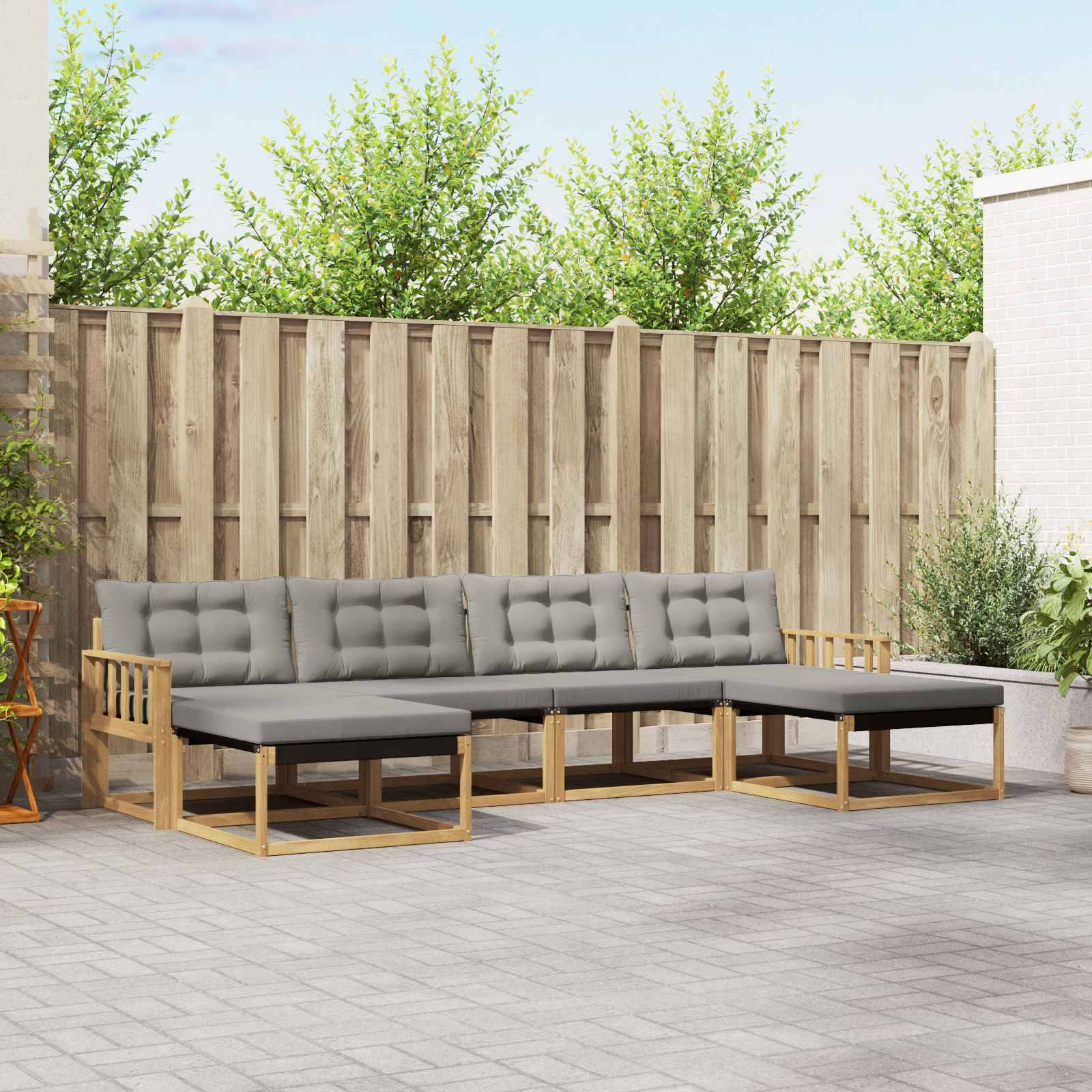 vidaXL Outdoor-Sofagarnitur mit Kissen 6 pcs Weiß und Hellgrau
