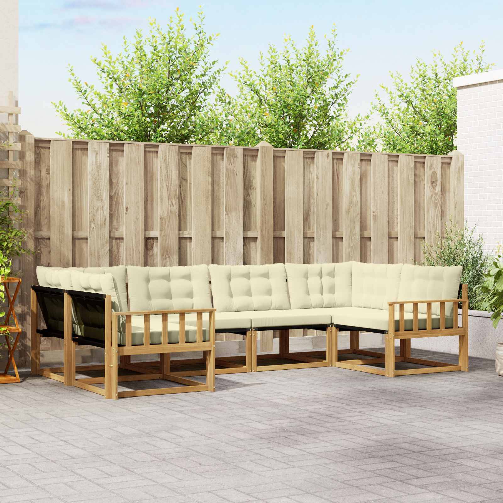 vidaXL Outdoor-Sofagarnitur mit Kissen 6 pcs Weiß und Creme