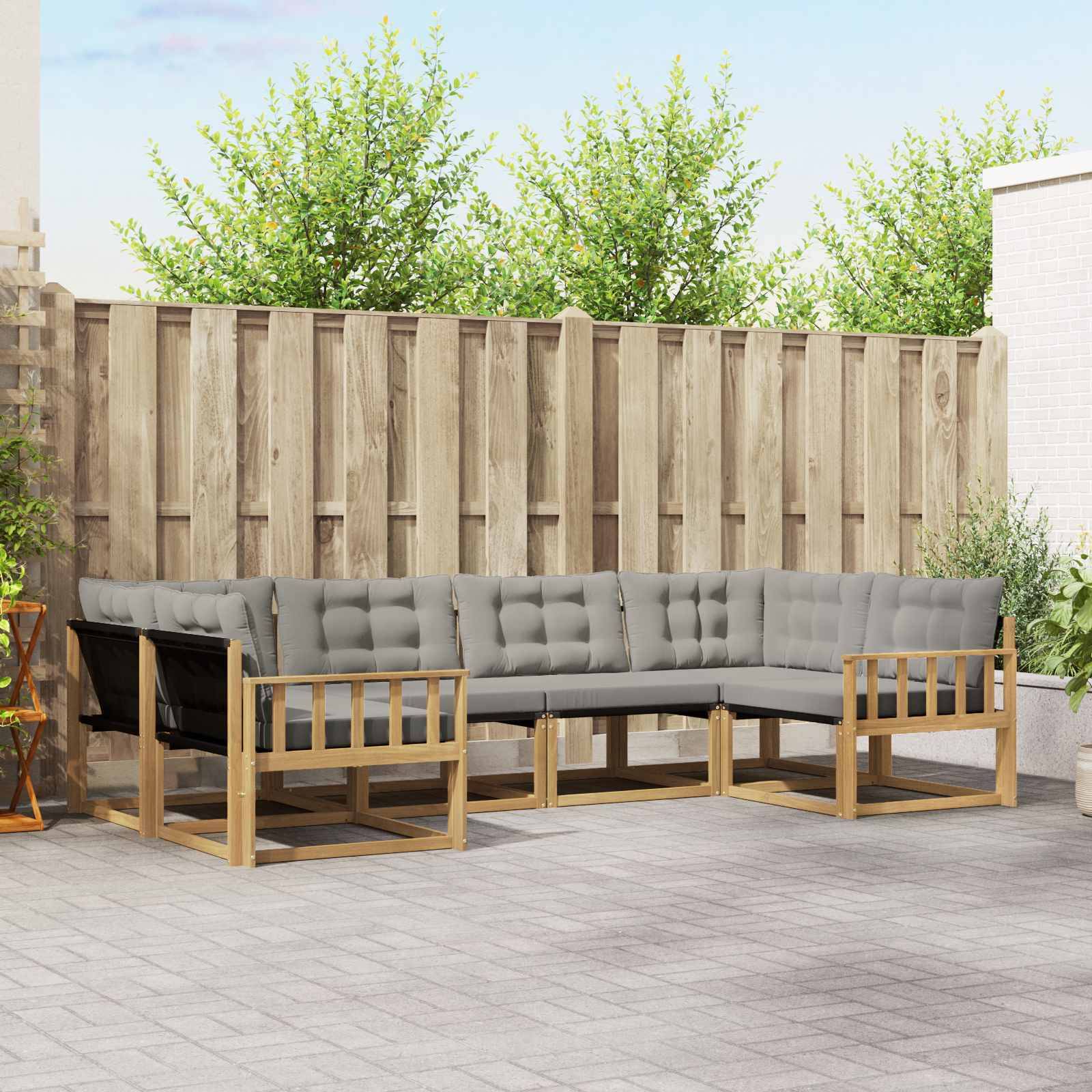 vidaXL Outdoor-Sofagarnitur mit Kissen 6 pcs Weiß und Hellgrau